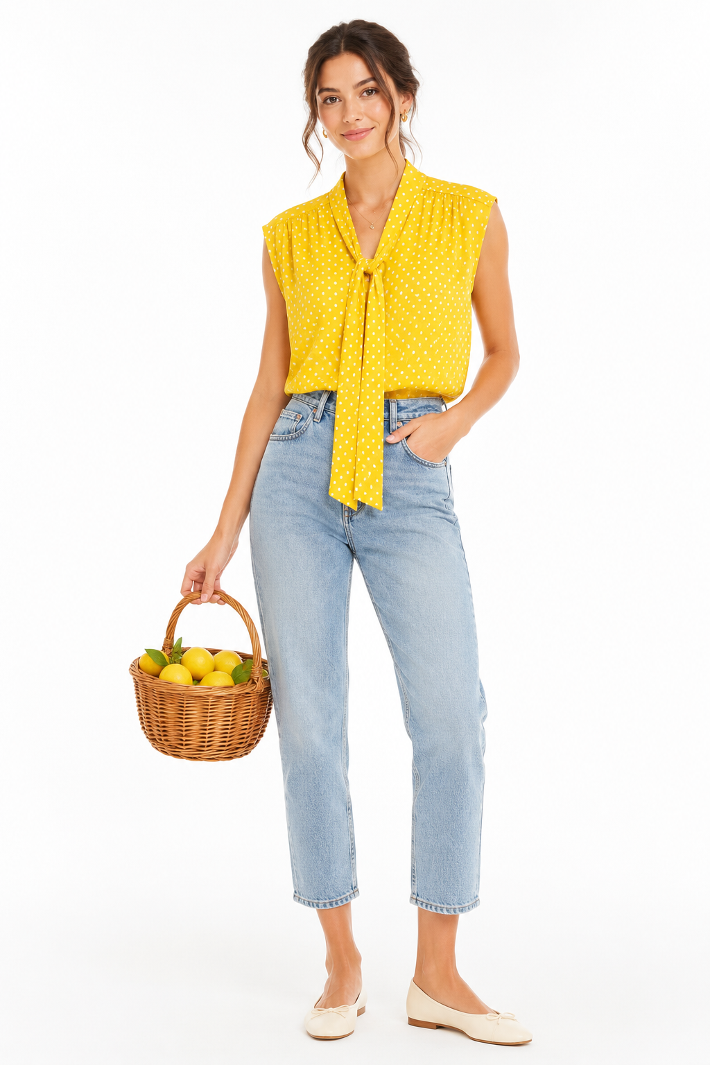 Vintage Yellow Polka Dot Blouse | 1970s–1980s Sunshine Sleeveless Top | Small–Medium