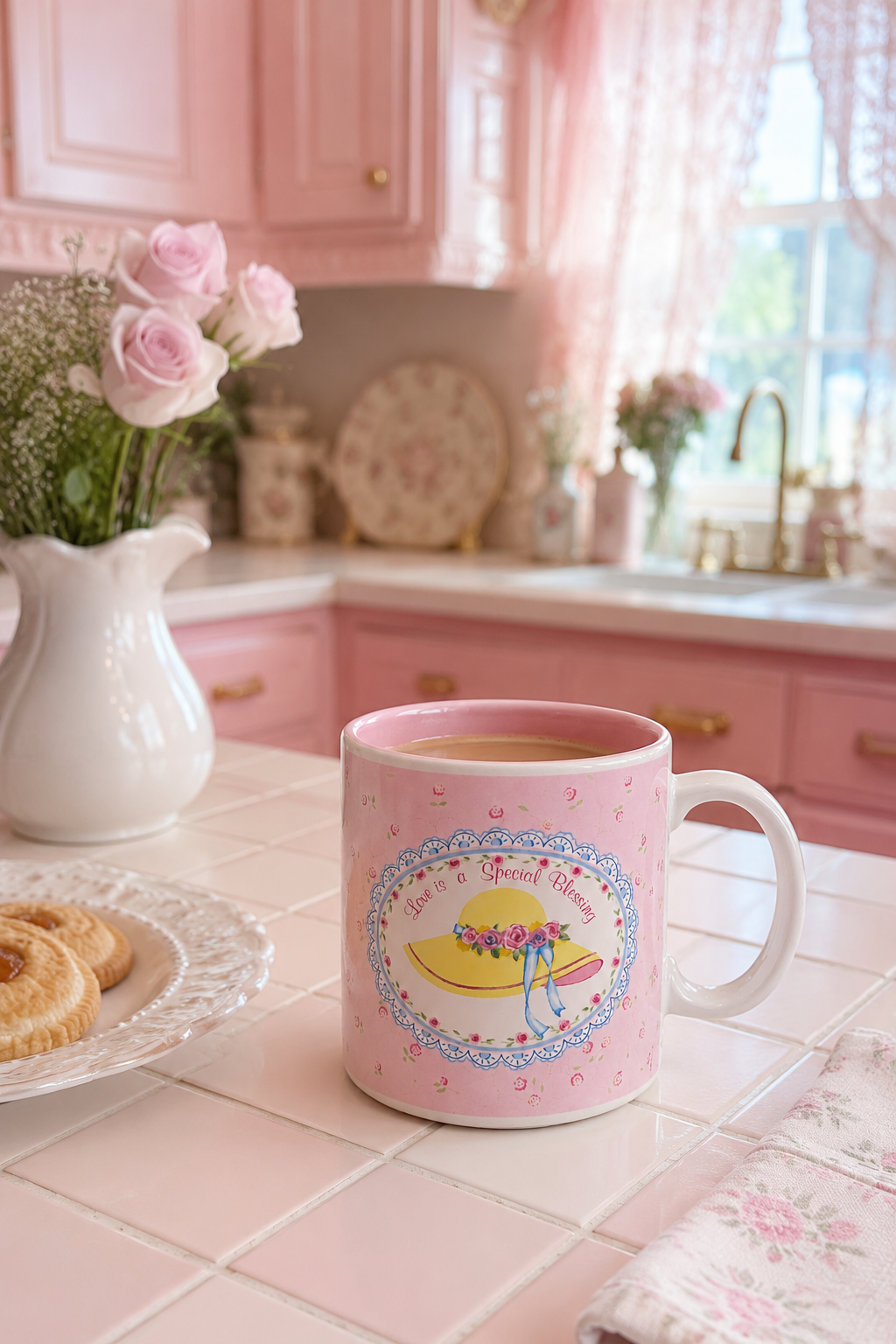 Vintage “Love Is a Special Blessing” Pink Floral Coffee Mug Cottagecore Shabby Chic Tea Cup