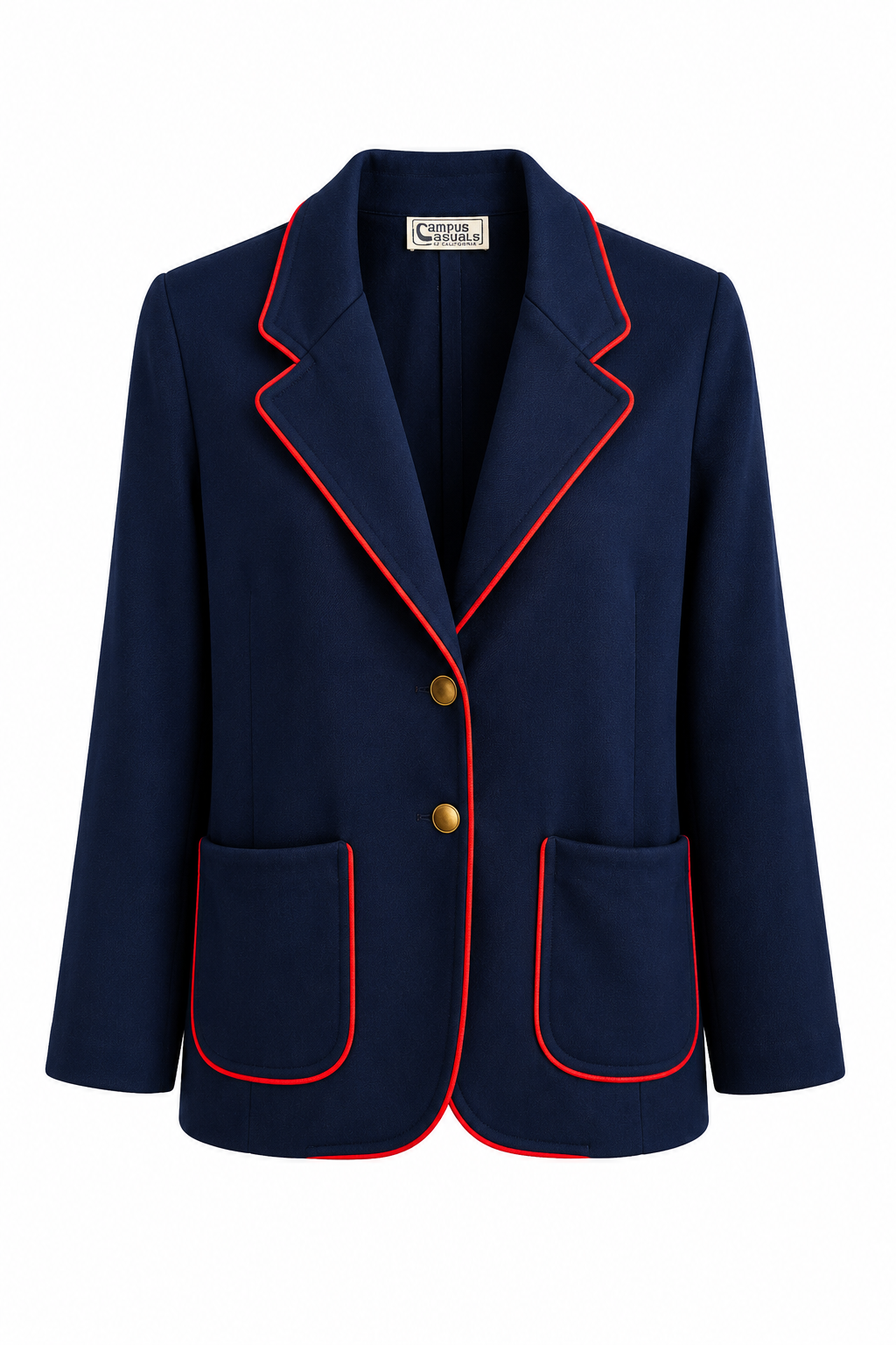 Vintage 1970s Navy Blue Blazer with Red Piping | Campus Casuals California | Patriotic Preppy Jacket | Old Money Style