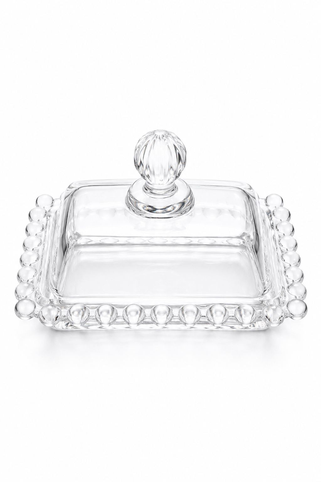 Vintage Crystal Butter Dish with Lid | Petite Covered Butter Keeper | Beaded Glass Butter Dish | Cottagecore Kitchen Décor