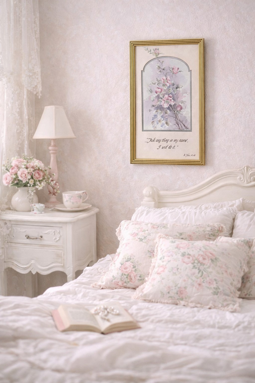 Vintage Floral Bible Verse Wall Art | Framed Christian Scripture Print