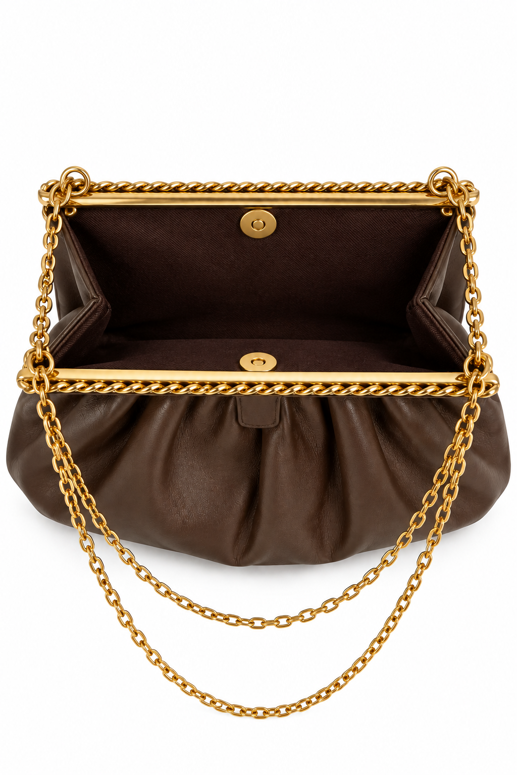 Vintage 1970s–80s Bronze Faux Leather Convertible Chain Shoulder Crossbody Bag