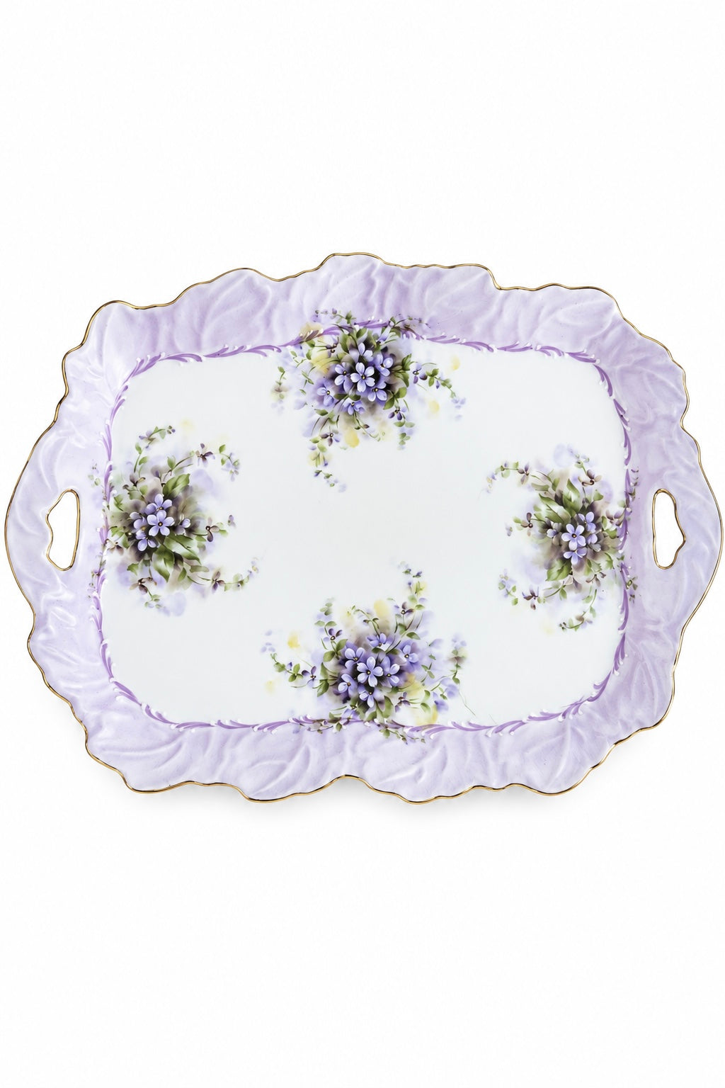 Vintage 1990s Porcelain Treasures Lavender Floral Tea Set with Tray – Purple & Gold Porcelain