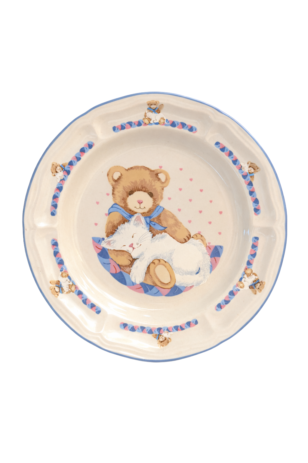 Tienshan Stoneware “Beren Cat” Plate | Vintage Teddy Bear & Kitten Children’s Plate