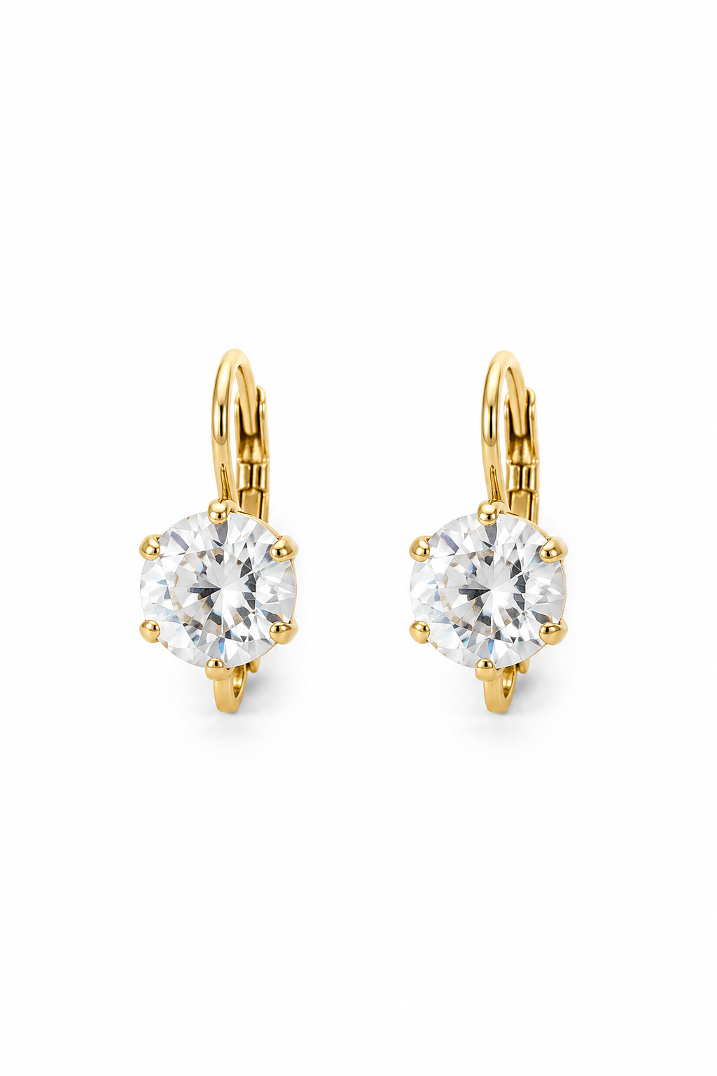 Vintage 2000s Avon Gold-Tone Clear CZ Solitaire Leverback Dangle Earrings Y2K