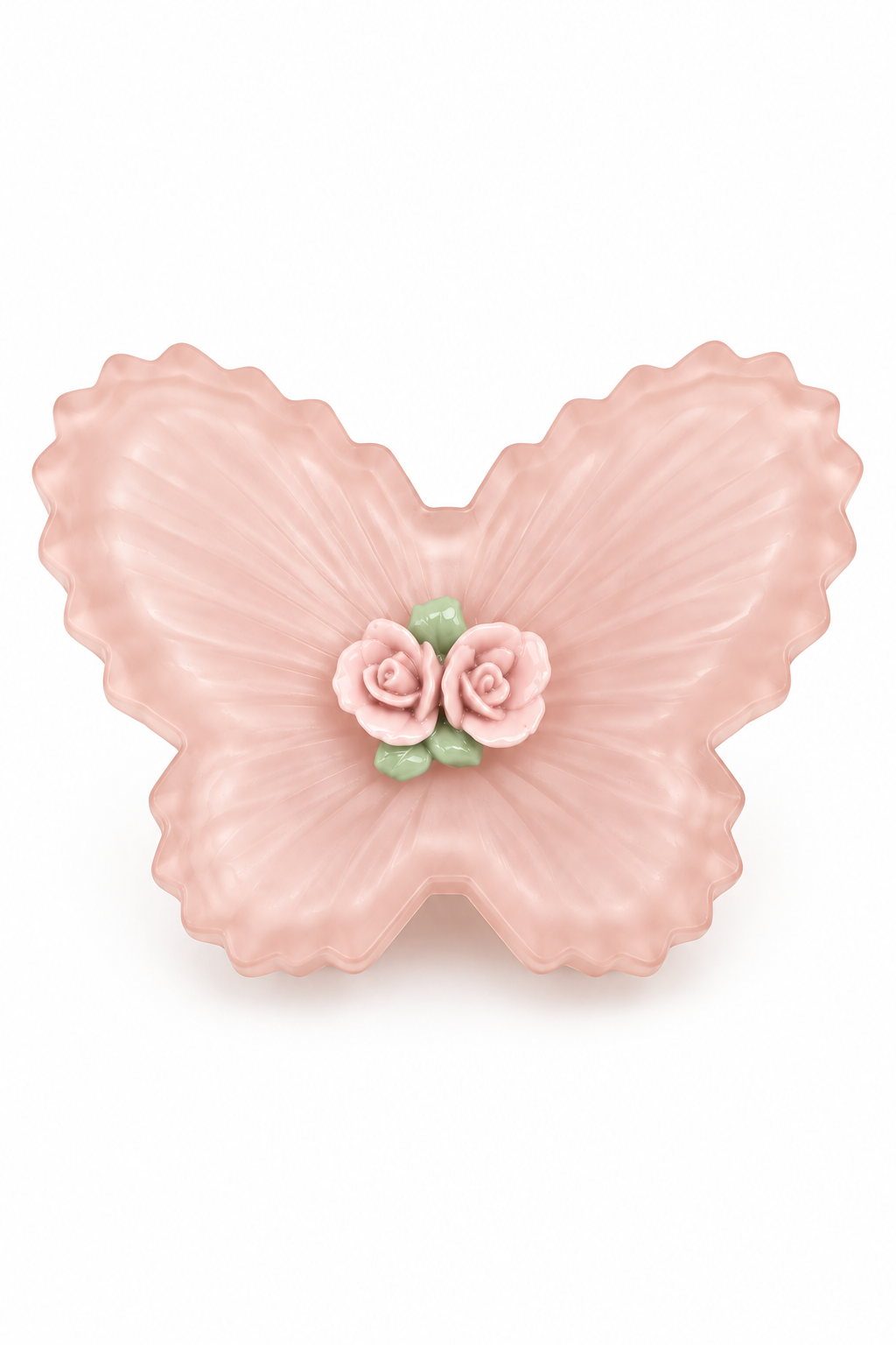 Vintage Pink Butterfly Trinket Dish | Rose Floral Jewelry Dish