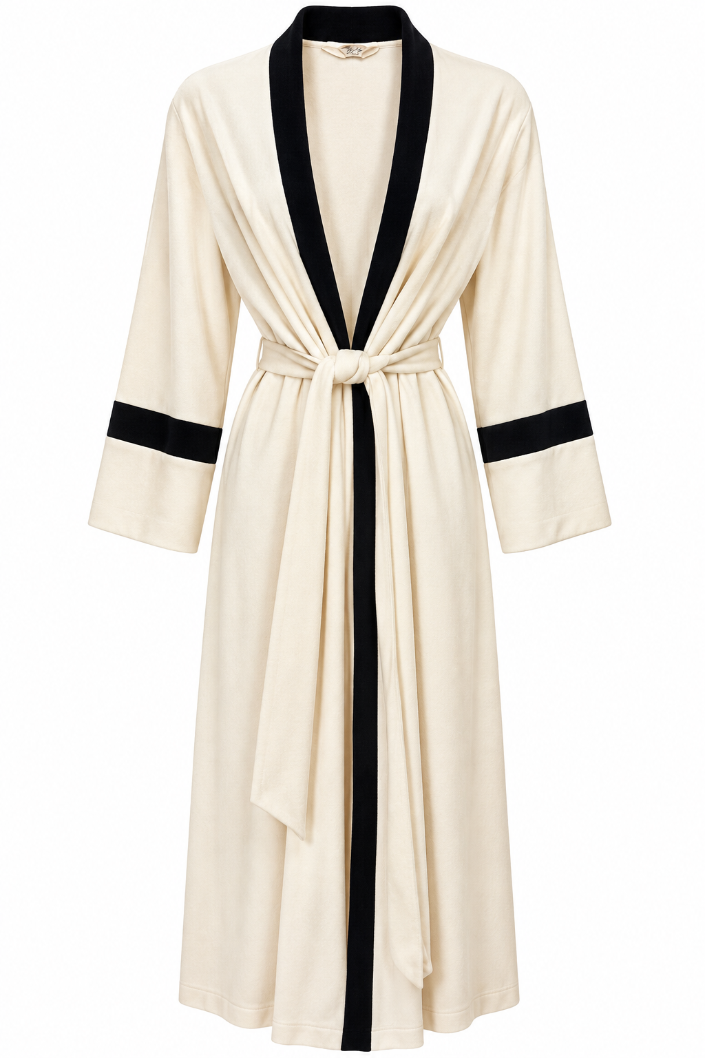 Vintage Vanity Fair Cream & Black Contrast Long Robe | Made in USA – Size Medium