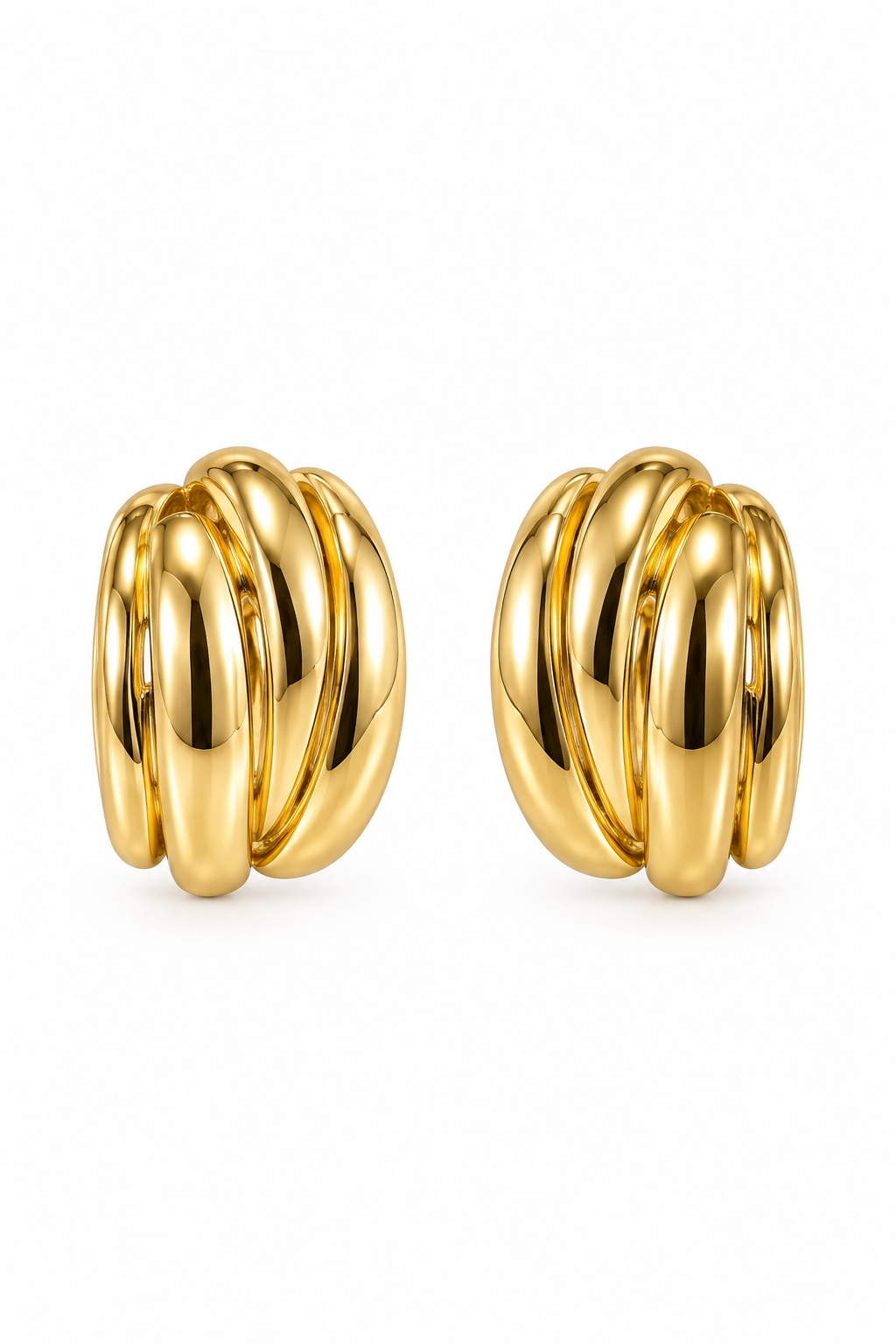 Vintage 1980s Gold-Tone Ribbed Chunky Half-Hoop Clip-On Earrings