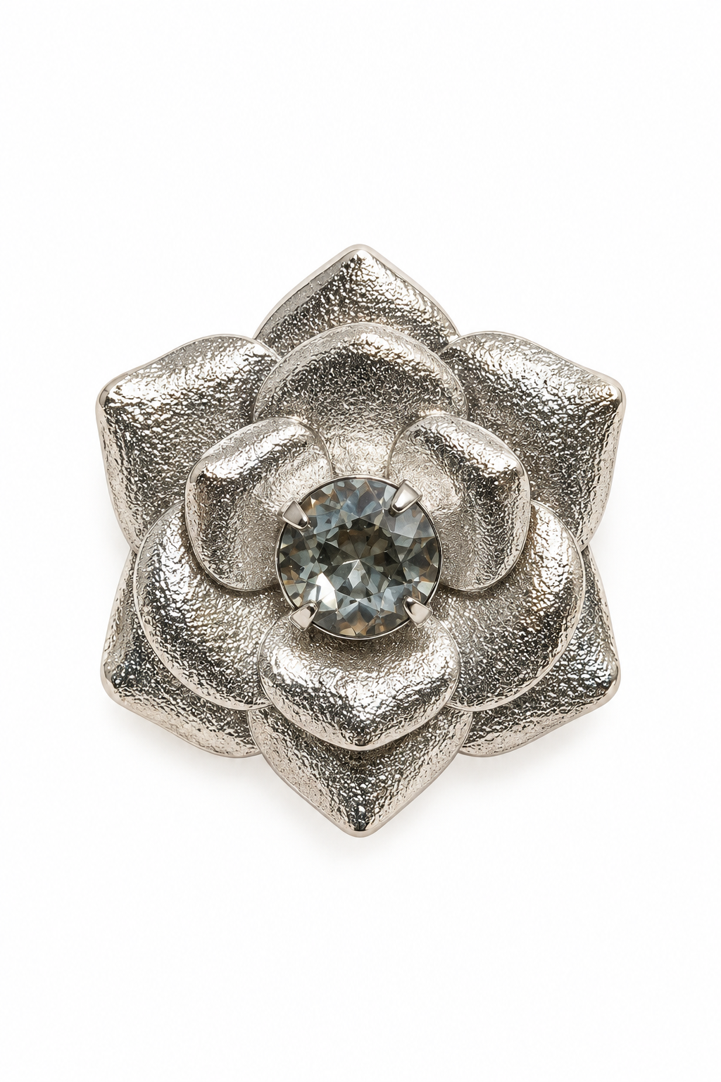 Vintage 1960s–1970s Silver-Tone Rose Flower Rhinestone Statement Brooch Pin