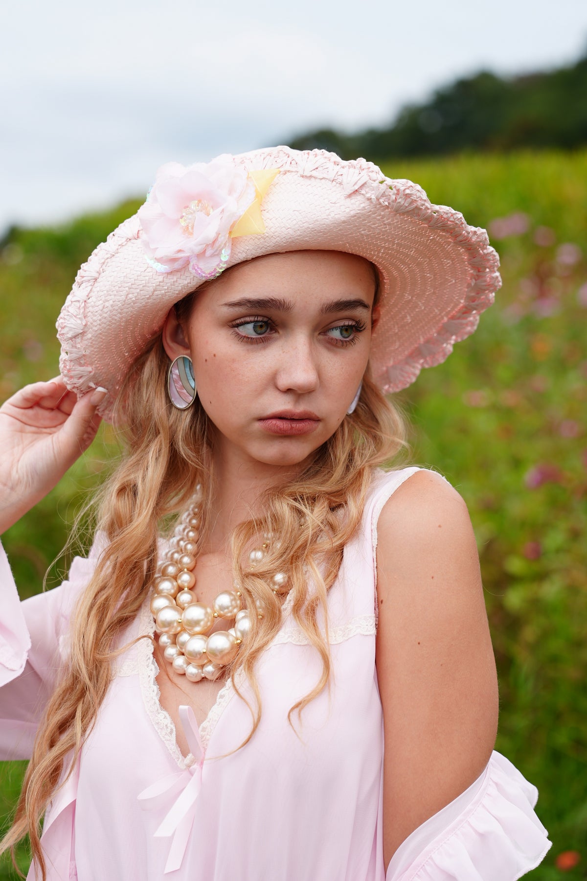 Romantic Pink Floral Wide-Brim Hat – Vintage-Inspired Cowgirl Hat