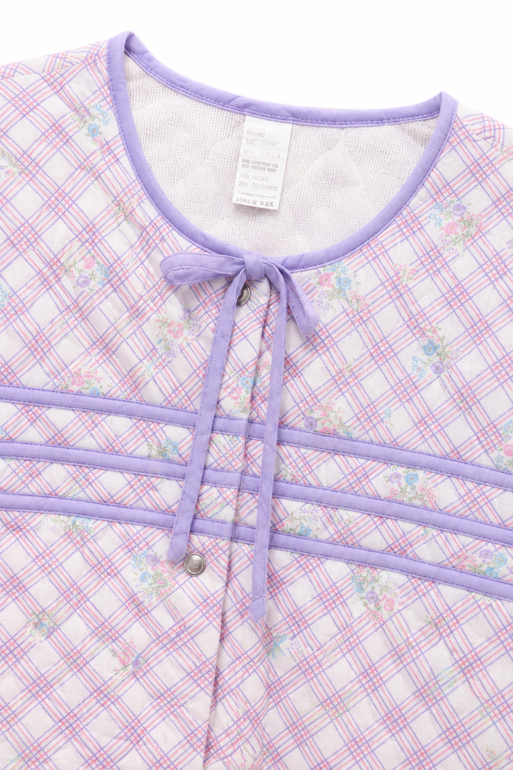 Vintage Pastel Pink & Lavender Quilted House Coat / Bed Jacket | Made in USA | Size Medium