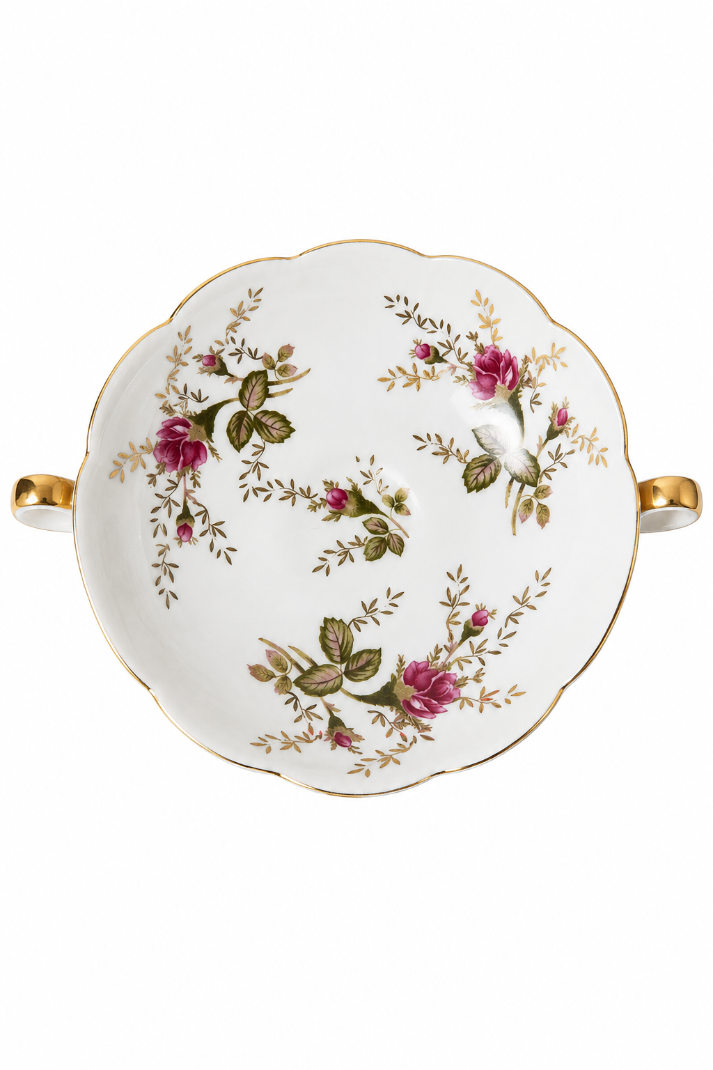 Vintage 1950s Made in Japan Pink Rose Porcelain Vanity Trinket Dish with Gold Accents