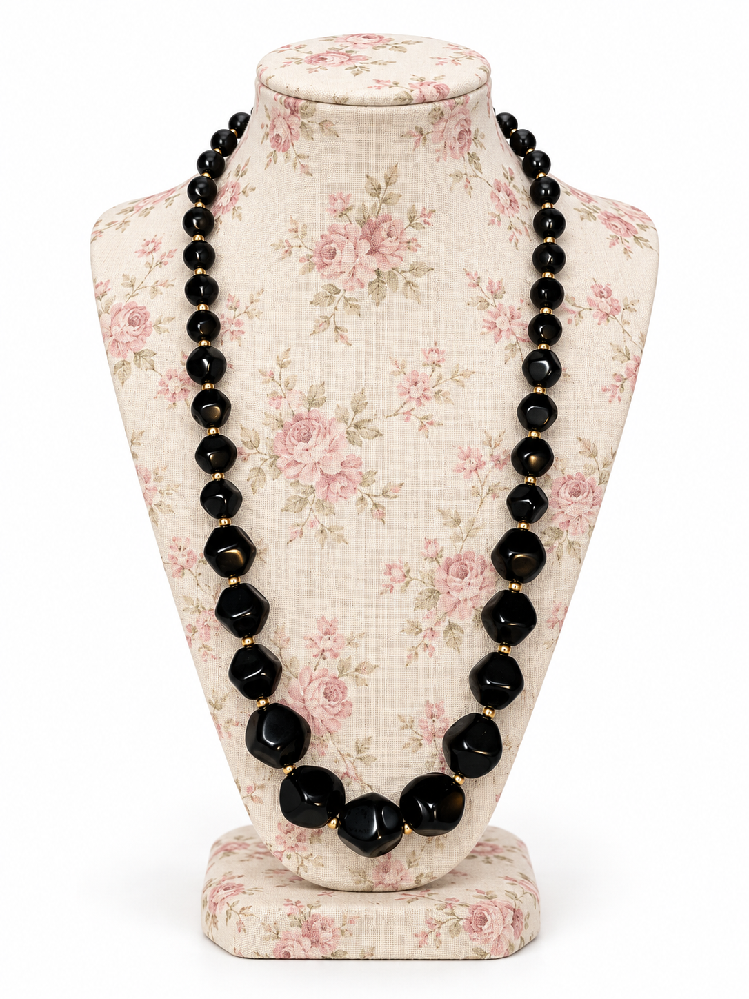 Vintage 1950s Chunky Black Faceted Graduated Bead Statement Necklace – 24”