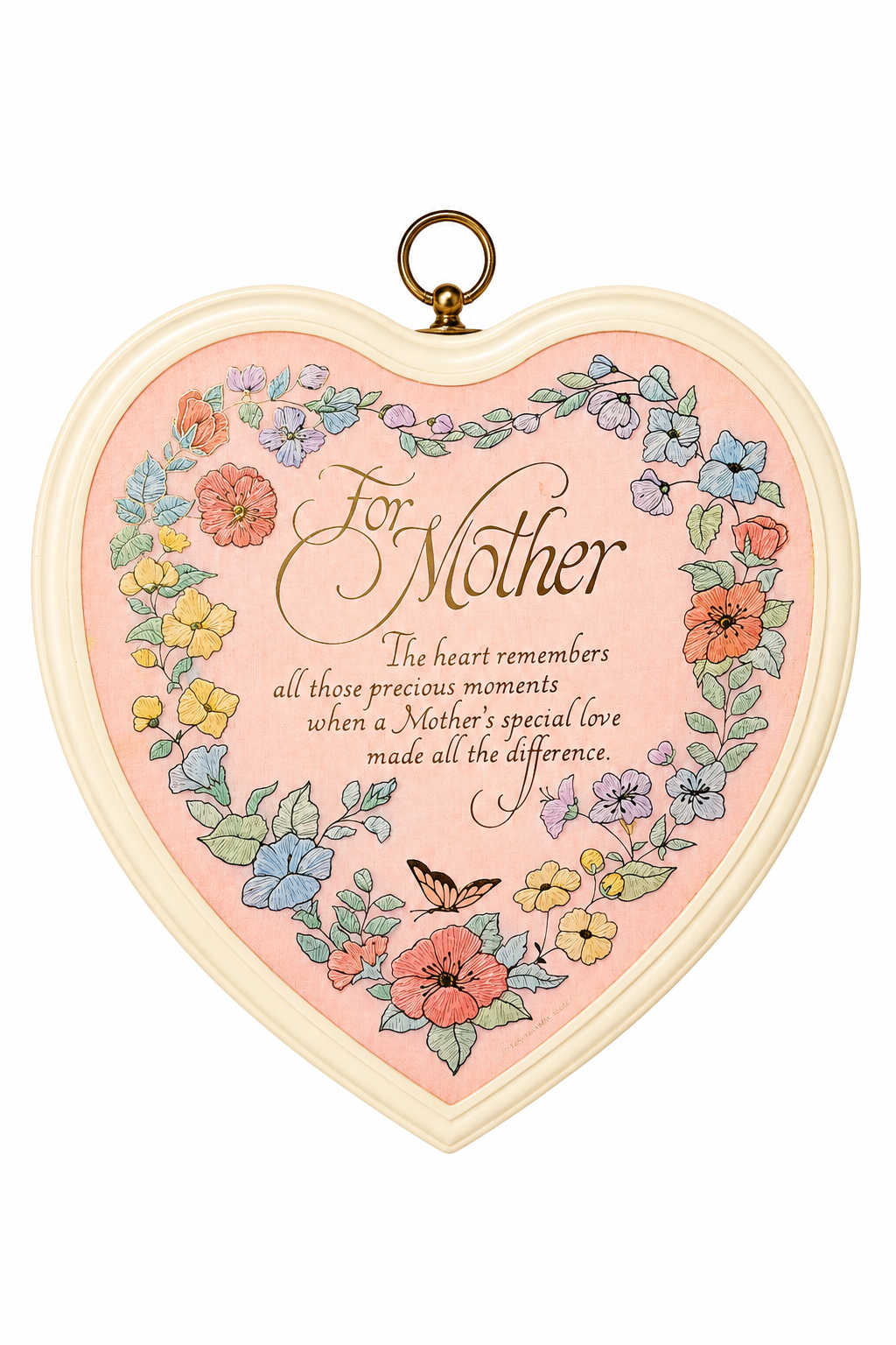 Vintage 1980s Hallmark Heart-Shaped “For Mother” Wall Plaque | Floral Sentiment Wall Decor