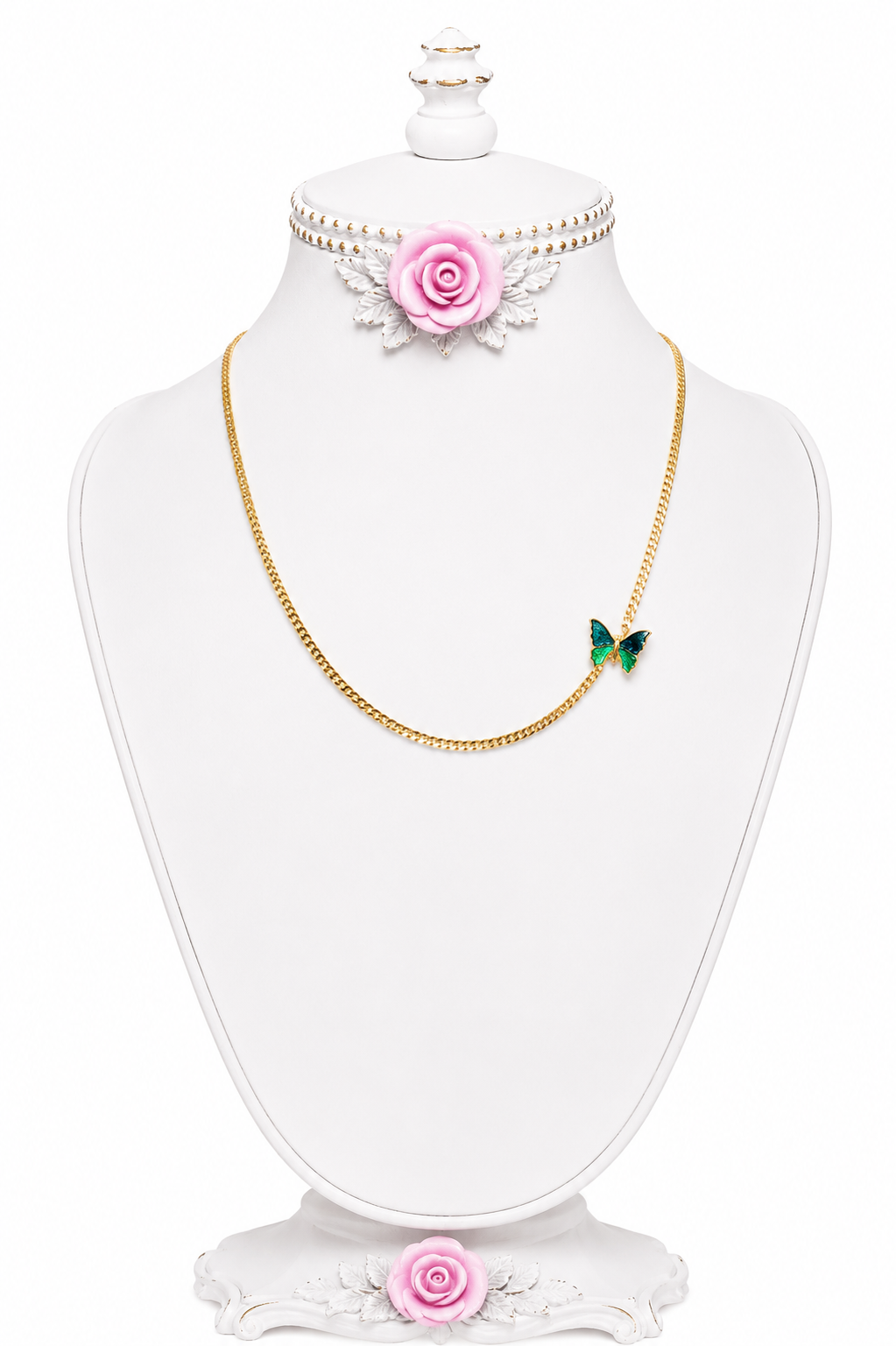 Vintage 1978 Avon “Shy Butterfly” Gold Tone Green Enamel Butterfly Necklace – 17”