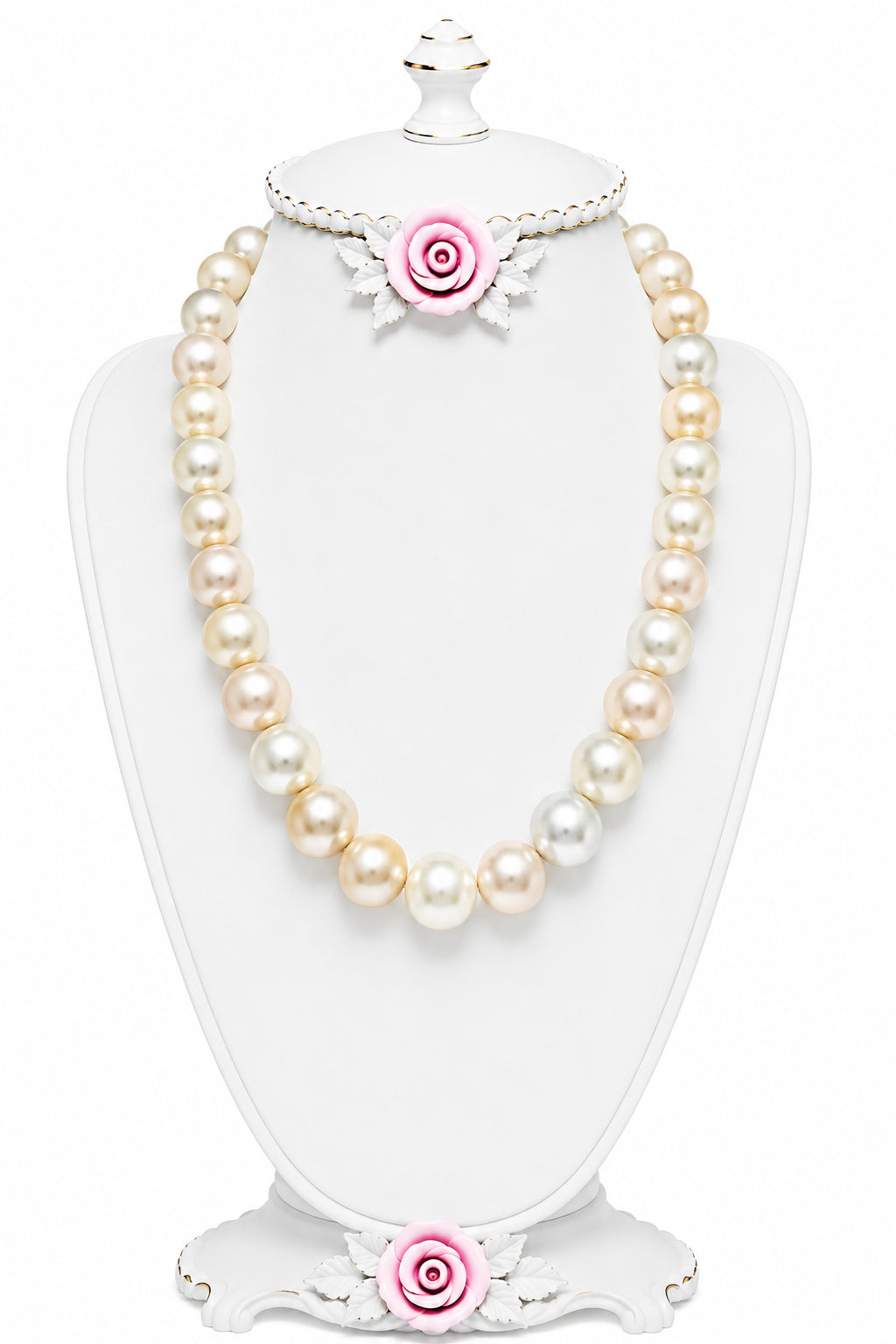 Vintage 1980s Pastel Faux Pearl Statement Necklace – Chunky Iridescent Pink Cream Pearl Strand