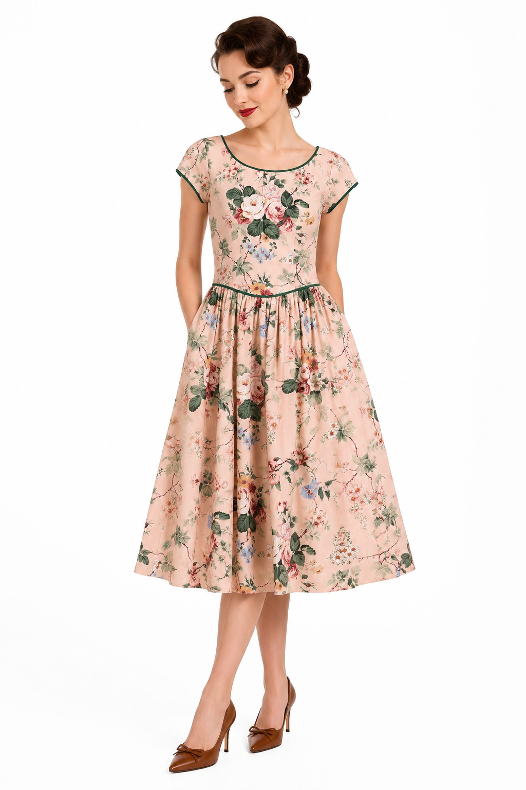 Vintage Handmade Floral Midi Dress | Romantic 1980s Dress