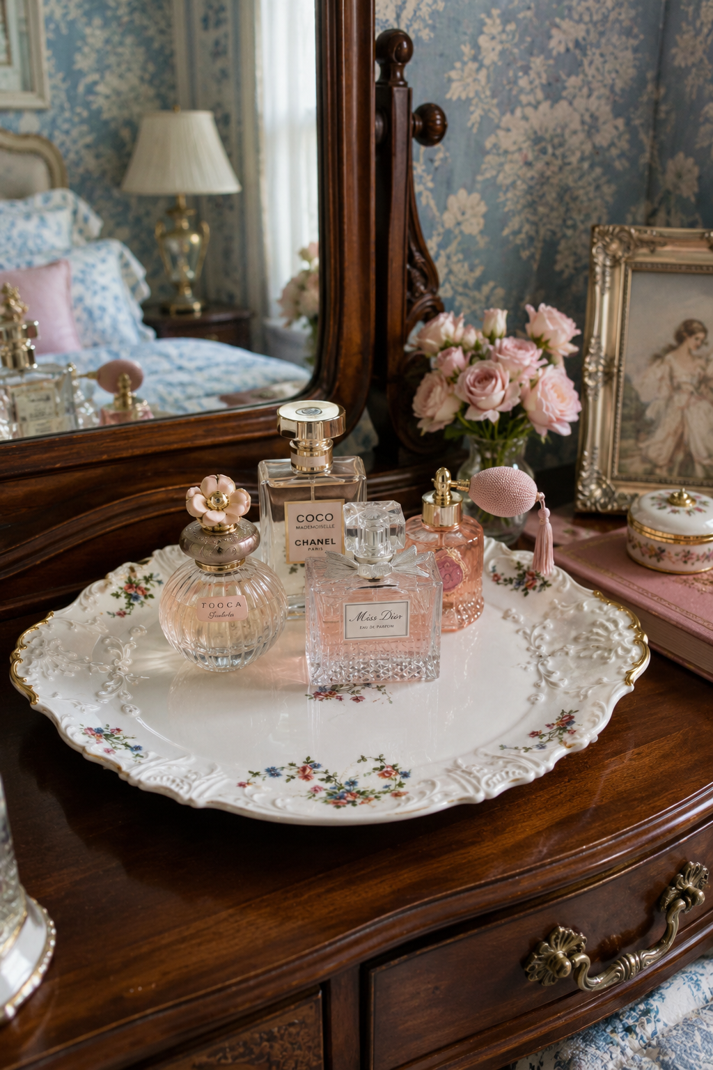Antique Limoges France Oval Serving Platter | Vanity Tray | Hand-Painted Floral Porcelain | French Cottage Décor