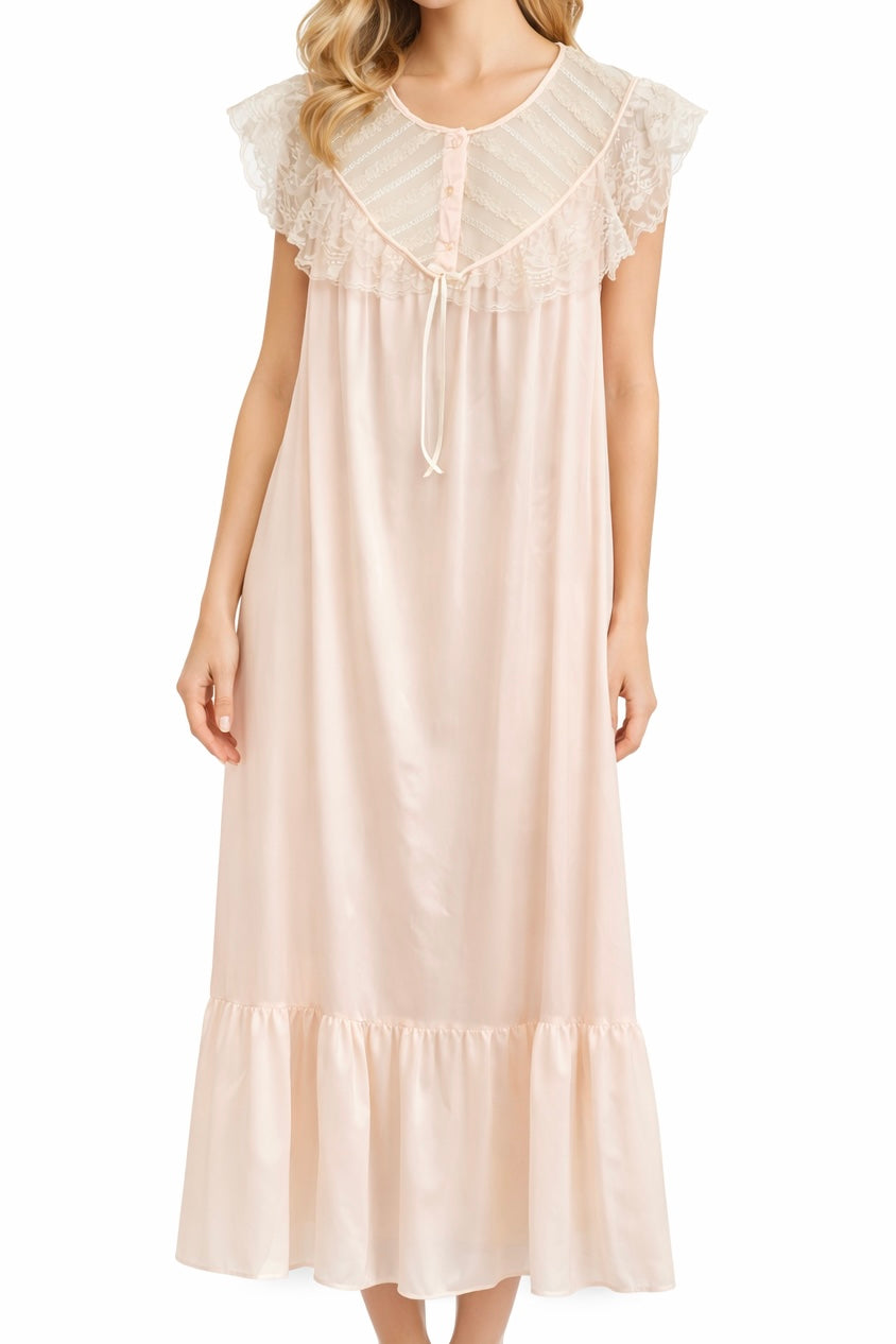 Powder Blush Lace Reverie Vintage Nightgown | Made in USA