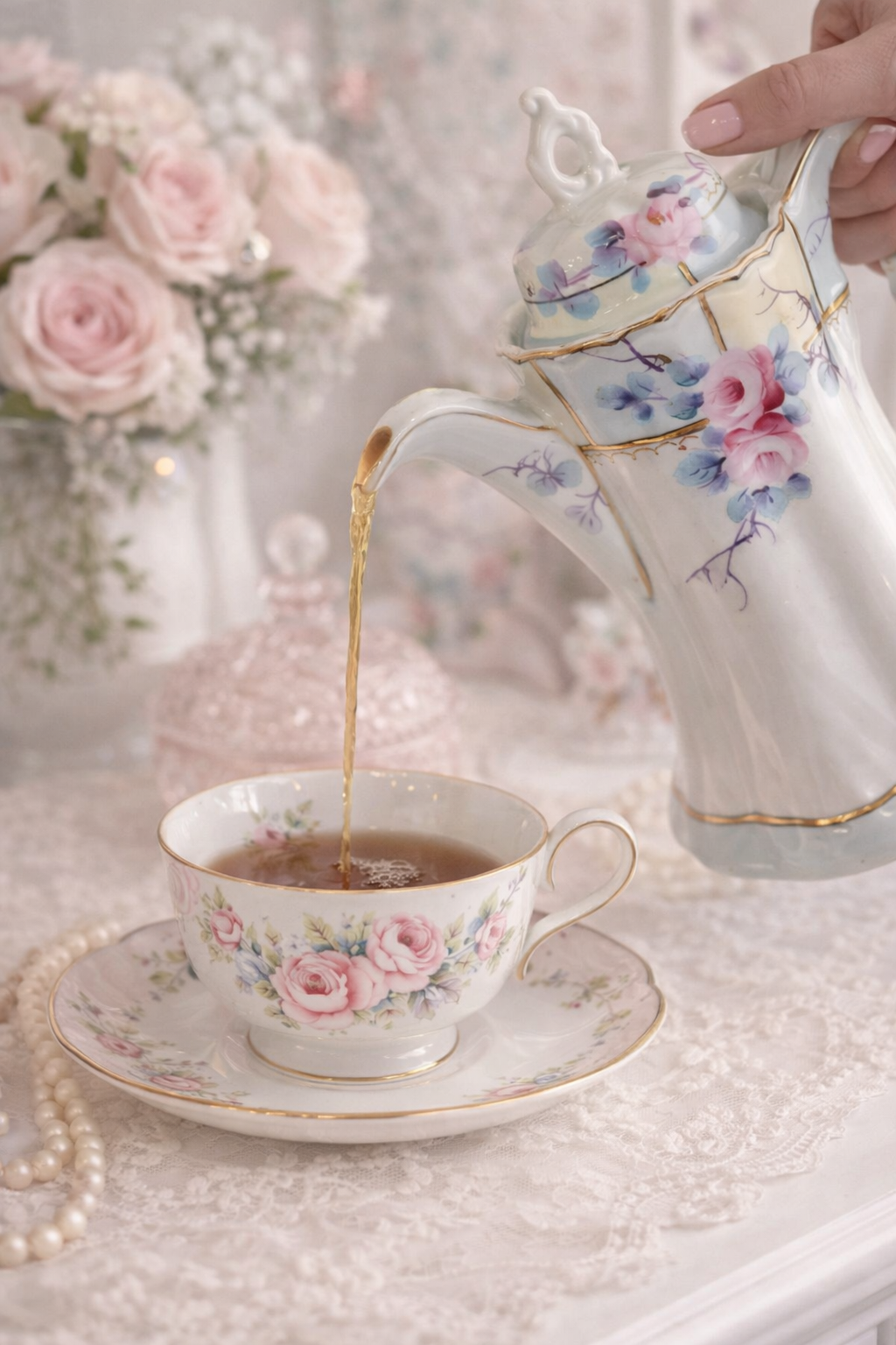 Antique Nippon Chocolate Pot (Early 1900s) | Hand-Painted Japanese Porcelain, Pink Roses & Gold Trim