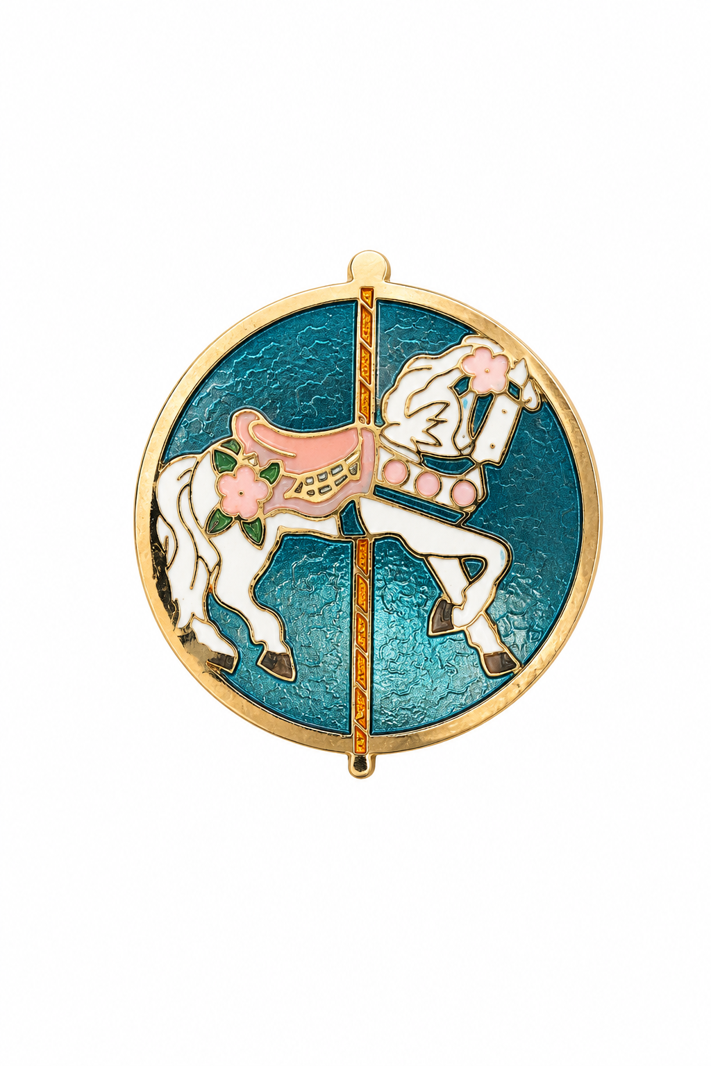 Vintage 1980s Cloisonné Carousel Horse Brooch Pin Enamel Gold Tone