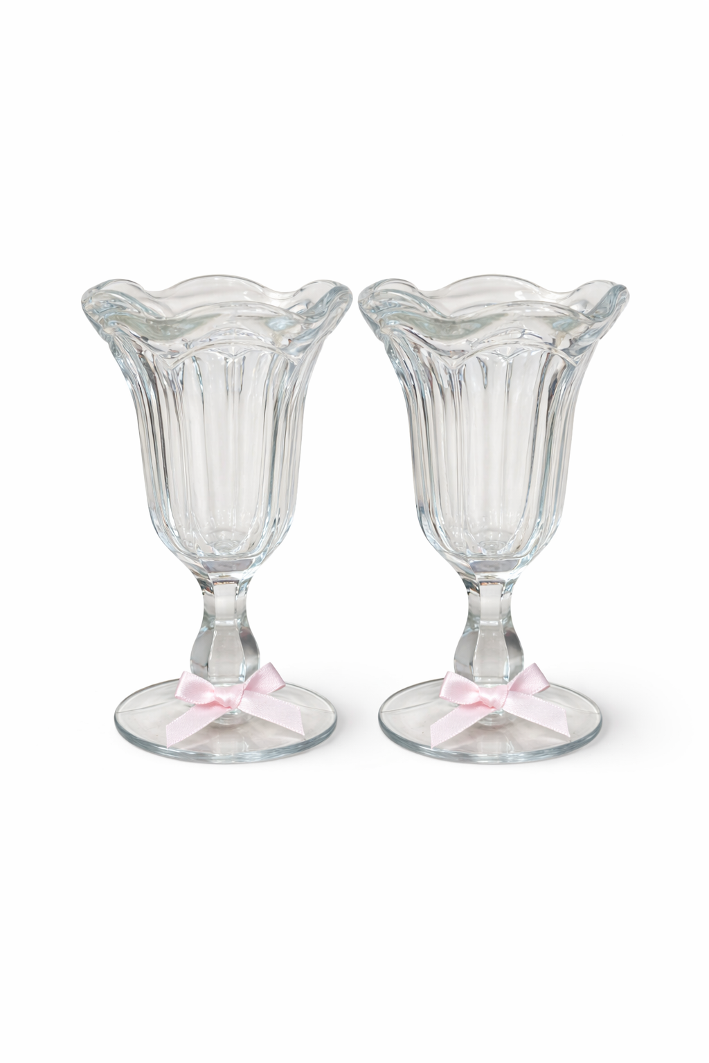 Vintage Scalloped Glass Dessert Goblets – Set of Two | Sundae / Parfait Cups