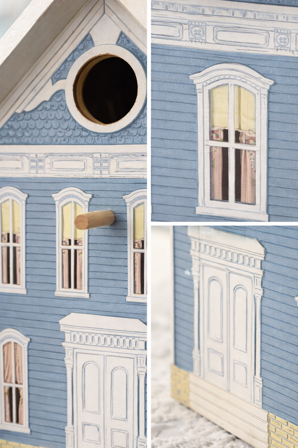 Victorian Cottage Blue Birdhouse | Decorative Garden Hanging Birdhouse, Shabby Chic Outdoor Cottage Decor