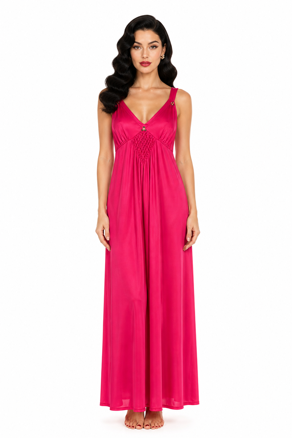 Vintage 1980s Anthony Richards Hot Pink Nightgown | Romantic Lounge Dress | Size Small | Made in USA