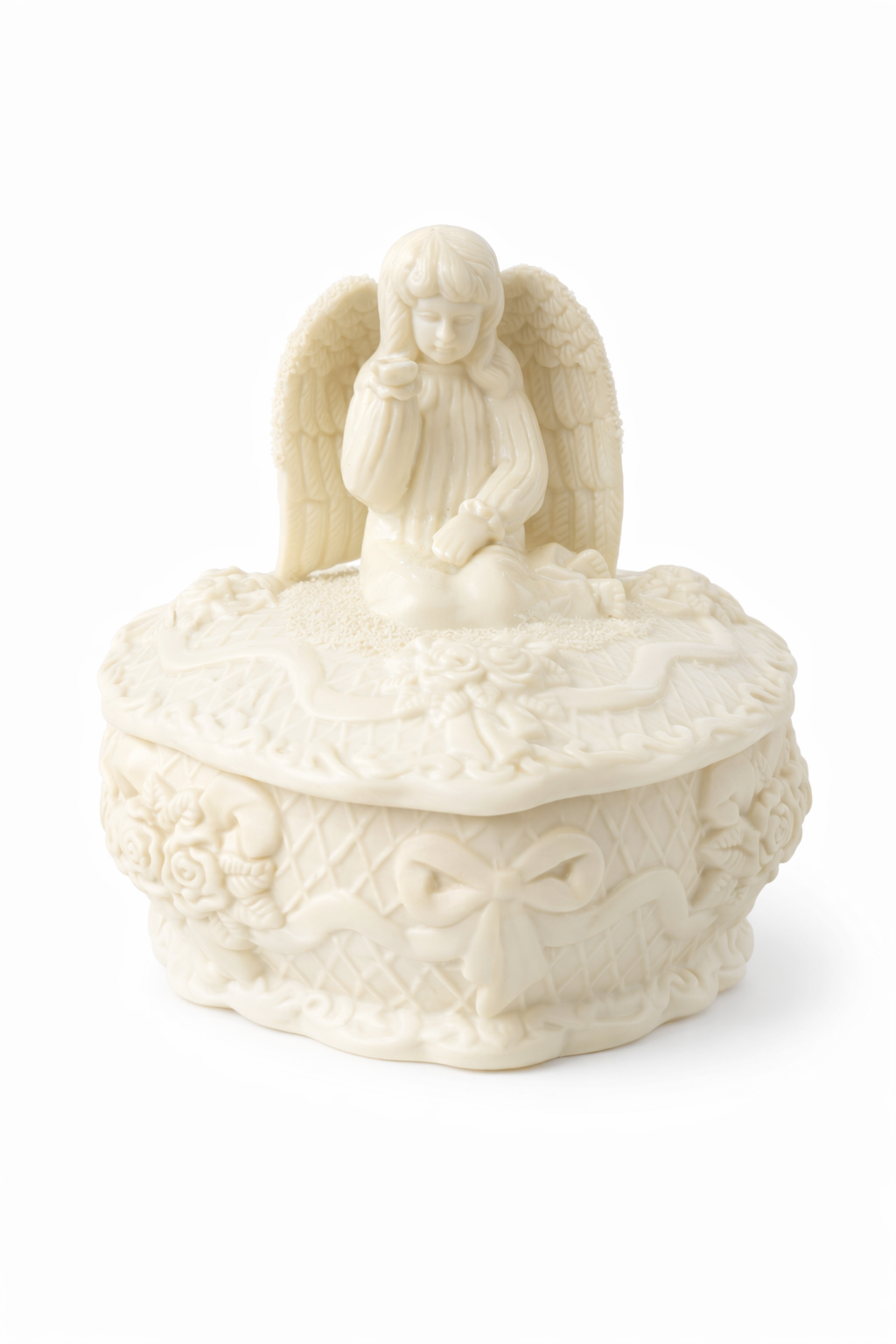 Heavenly Keepsake Angel Trinket Box | Vintage Ivory Cherub Jewelry Box