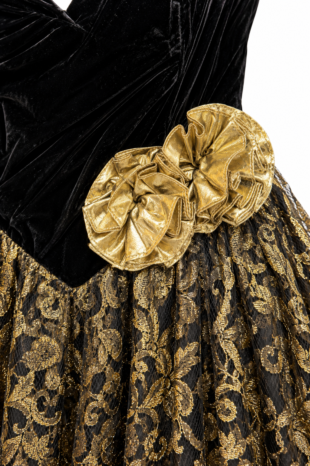 Vintage Gunne Sax by Jessica McClintock Black Velvet & Gold Lace Party Gown – New With Tag | Size 13