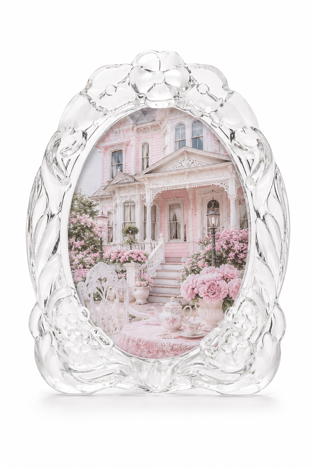 Vintage Crystal Floral Picture Frame | Elegant Oval Glass Photo Frame | Romantic Cottagecore Home Decor