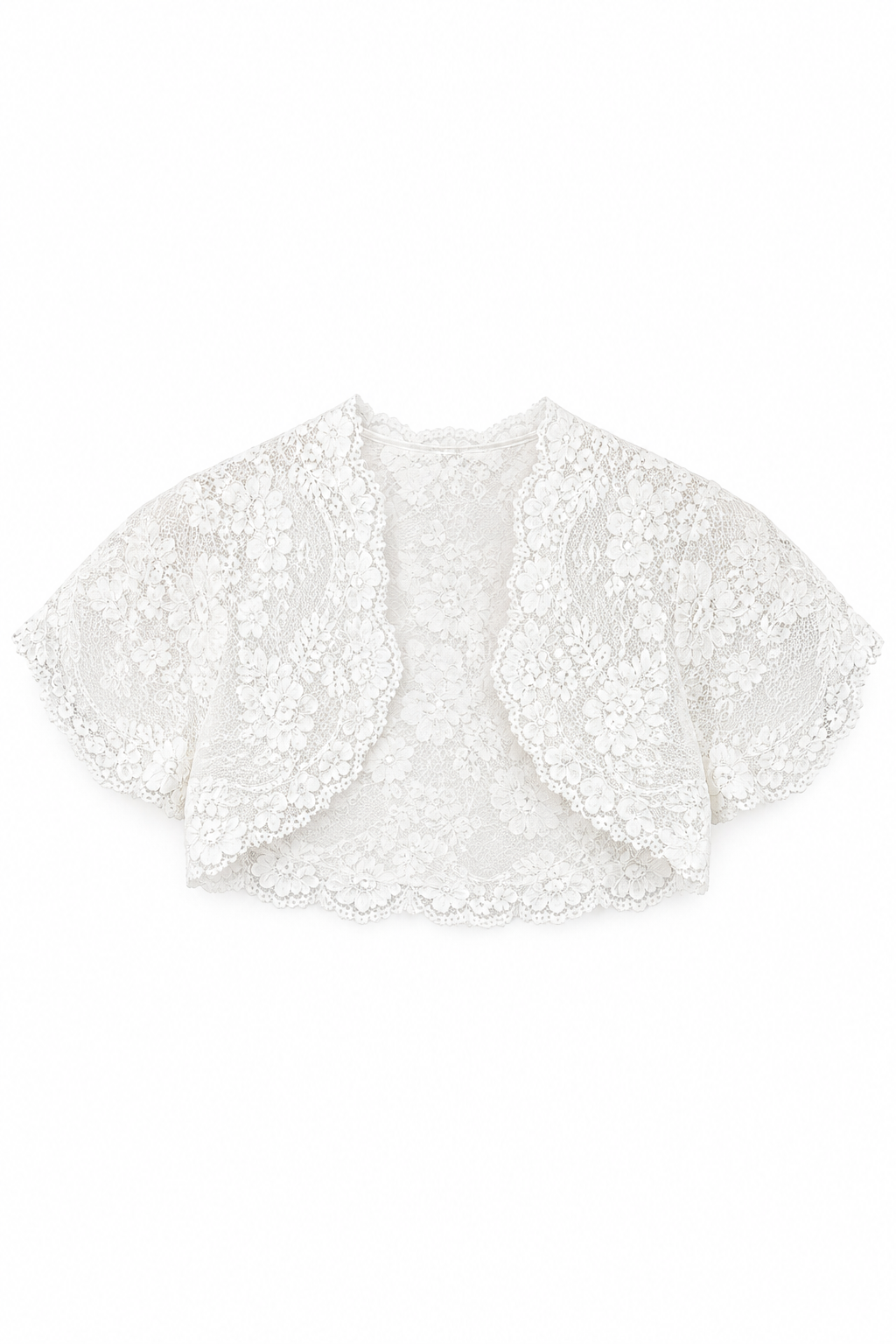 Lanting Bride White Floral Lace Bridal Bolero Wedding Shrug Dress Topper XS/S