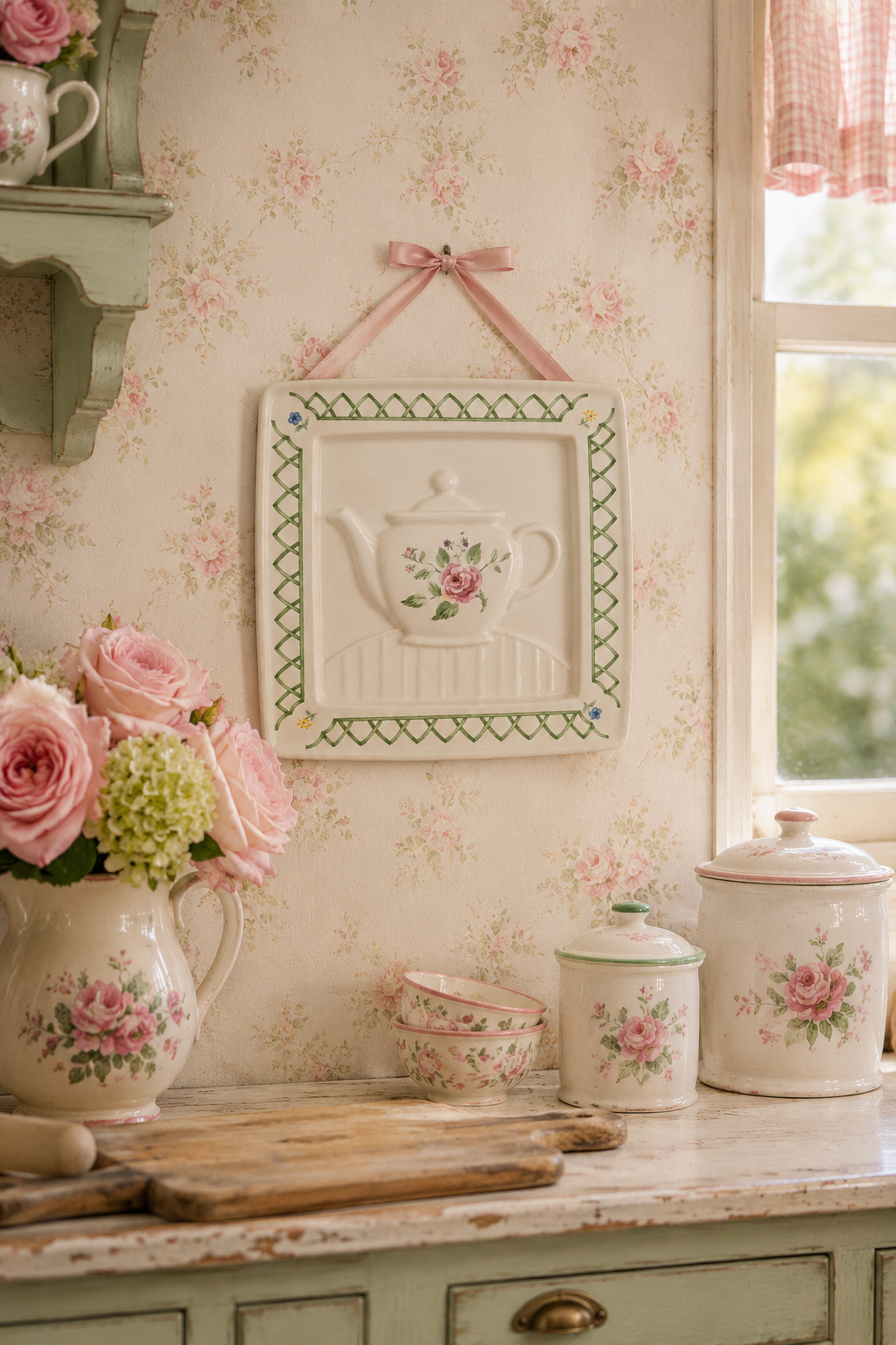 Vintage Pfaltzgraff Garden Trellis Ceramic Teapot Trivet | Embossed Wall Plaque | 1992 Discontinued