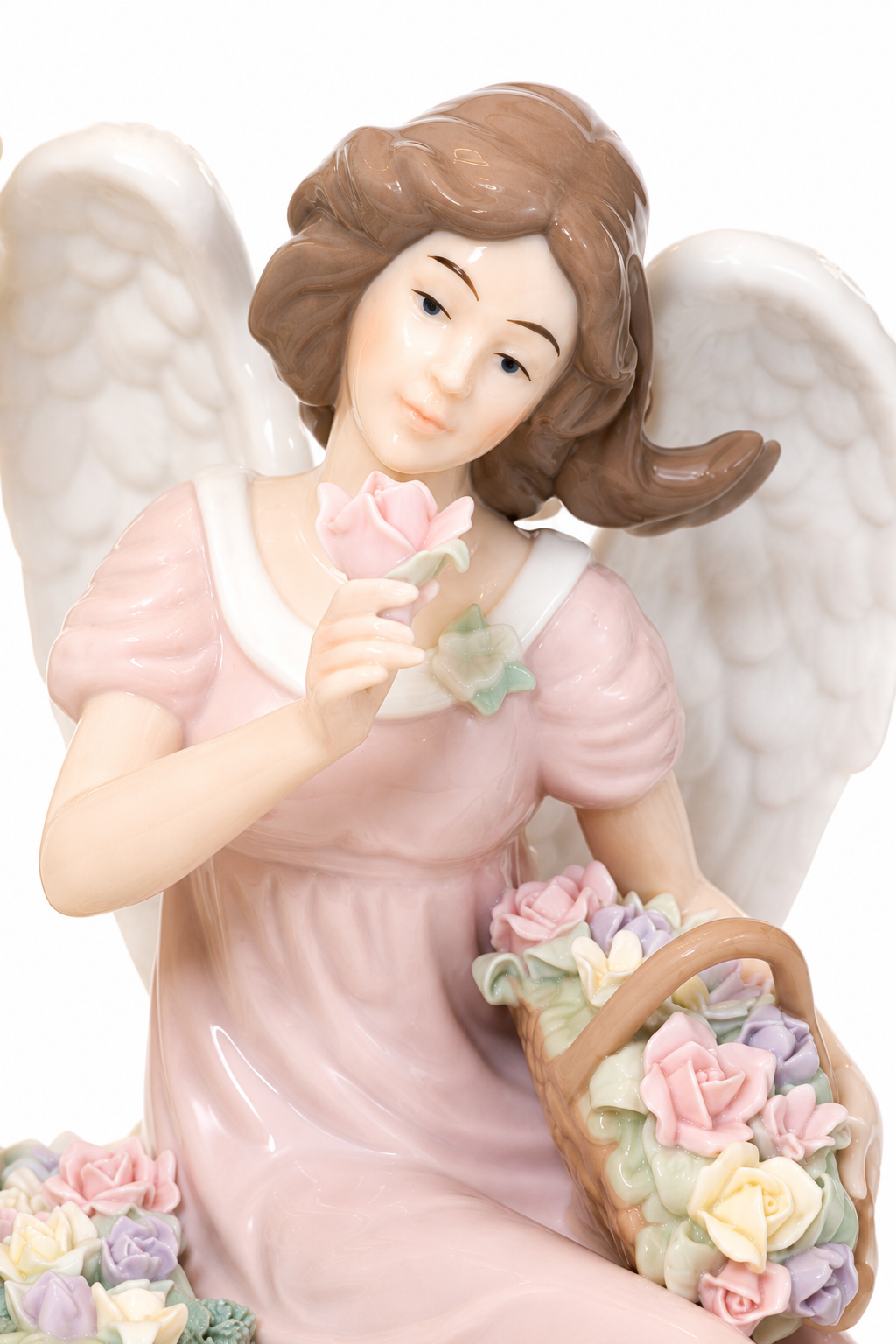 2000s Member’s Mark Angel Figurine with Dove | Porcelain Heavenly Decor, Pastel Floral, 13.5” Vintage Angel Statue