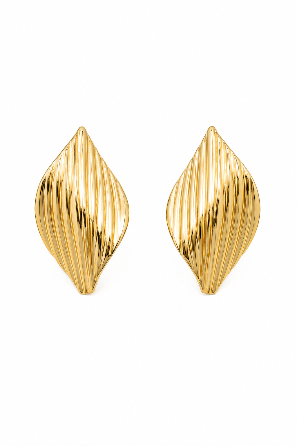Vintage 1980s Gold Tone Textured Fan Clip-On Earrings | Sculptural Statement Earrings | 1.25”