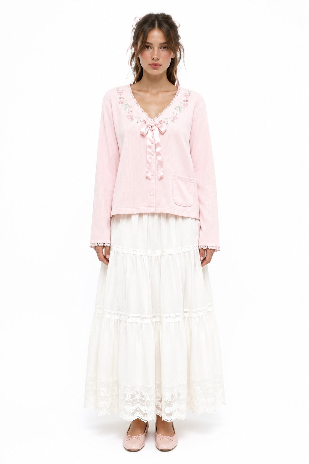 Jasmine Rose Pink Floral Embroidered Bed Jacket / House Coat – Size Medium