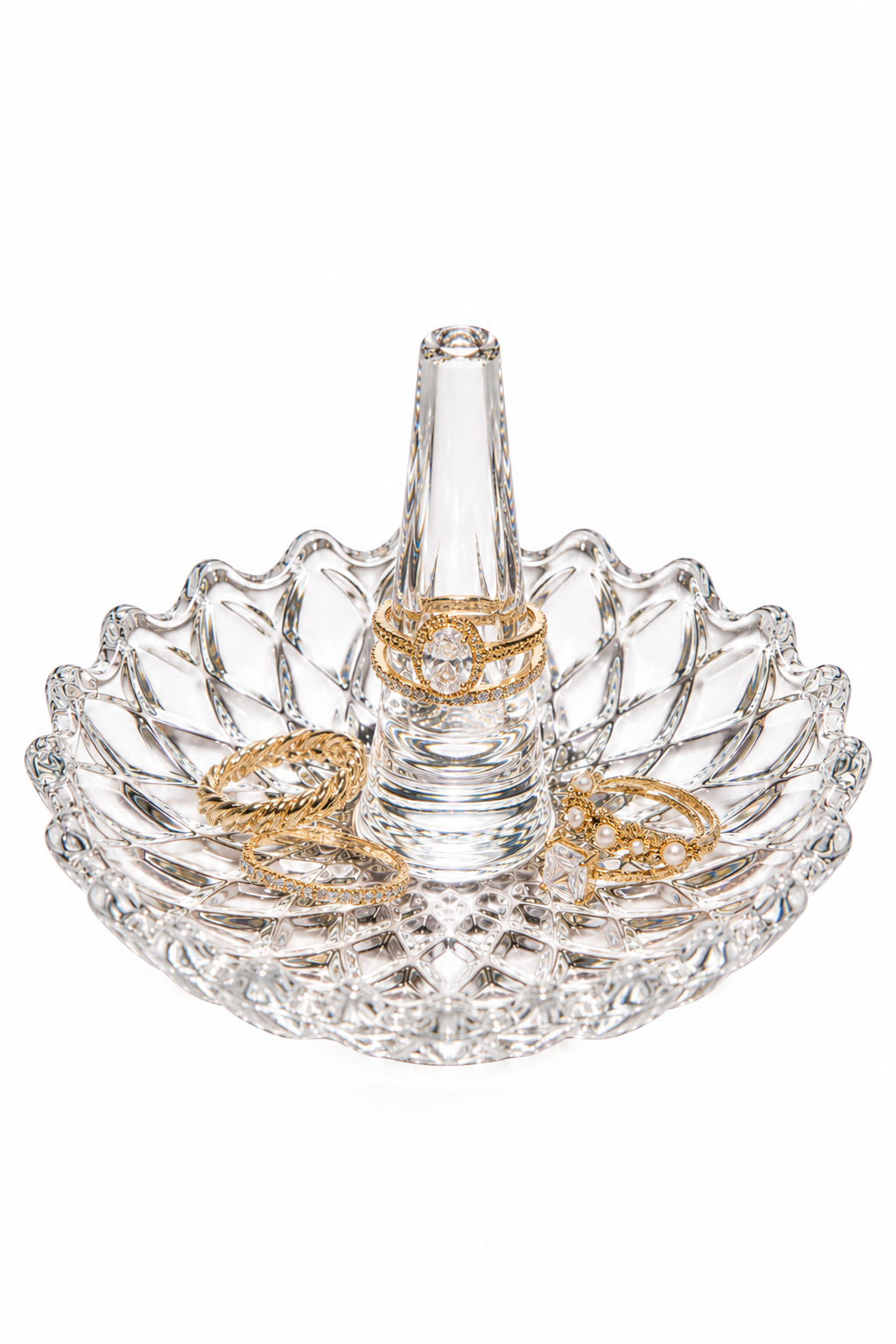 Elegant Crystal Ring Holder – Cut Crystal Jewelry Ring Dish & Vanity Display