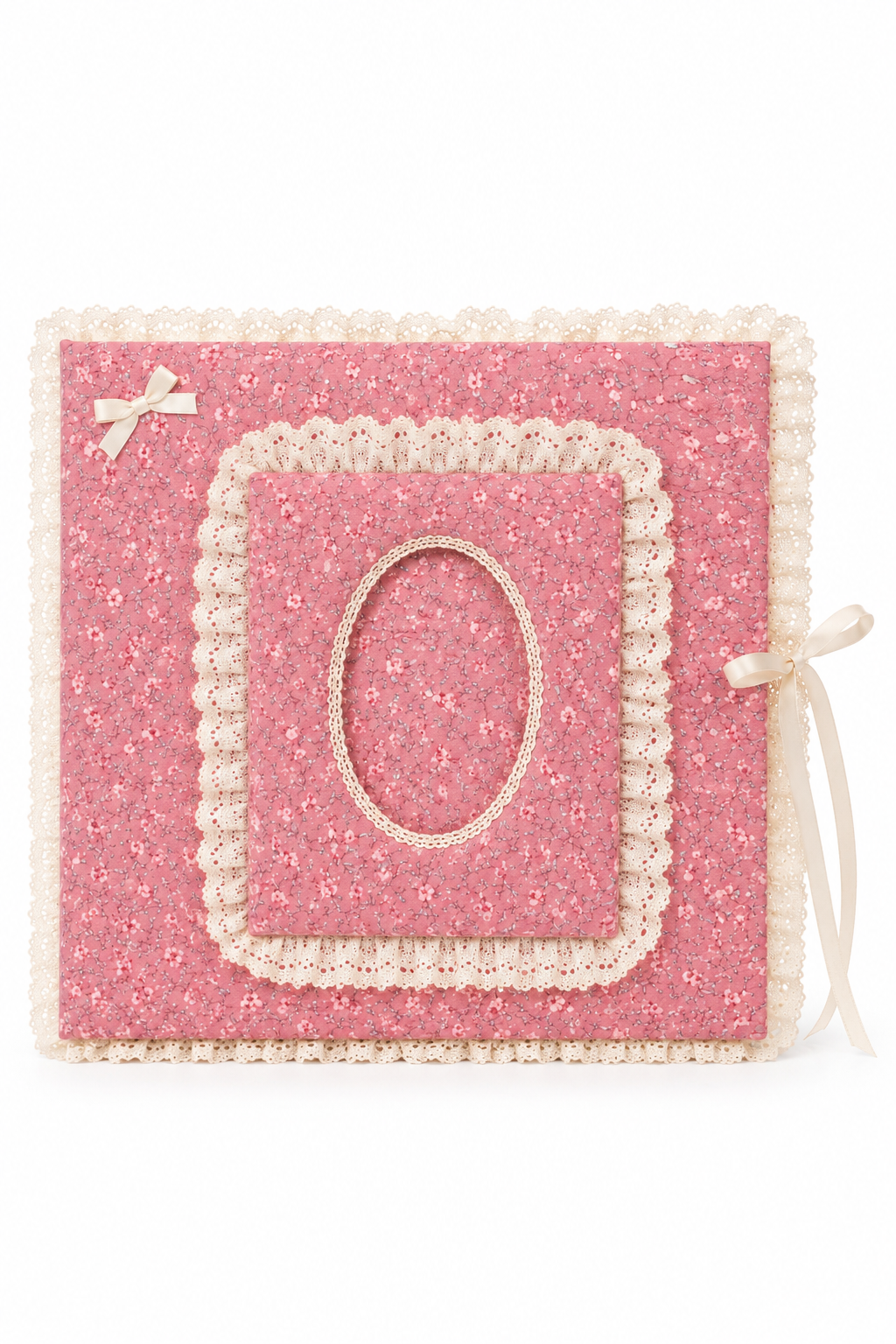Handmade Vintage Pink Floral Lace Photo Album | Romantic Scrapbook Memory Book | Ribbon Tie Binder