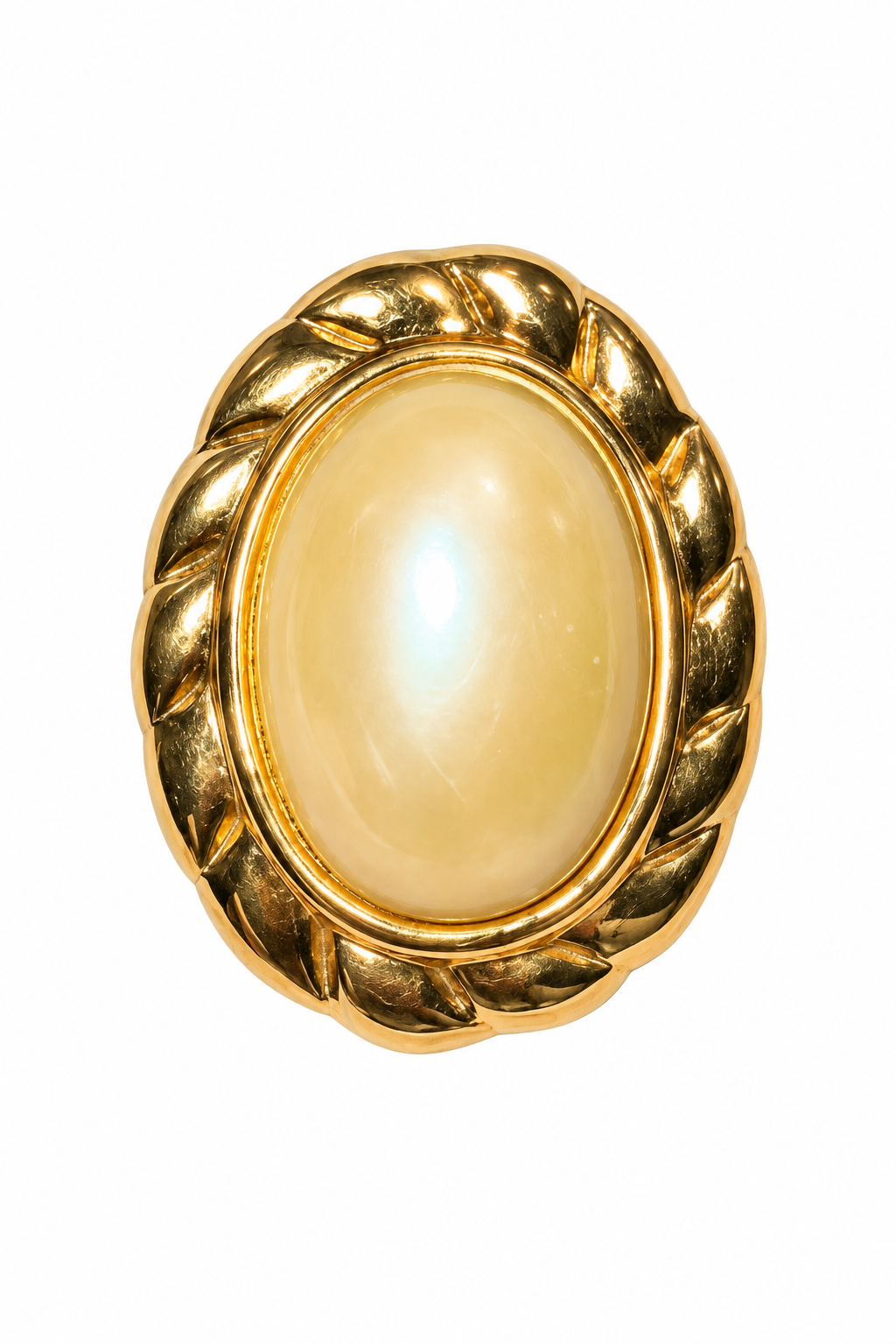 Vintage 1980s Gold-Tone Twisted Rope Faux Pearl Oval Statement Brooch Pin