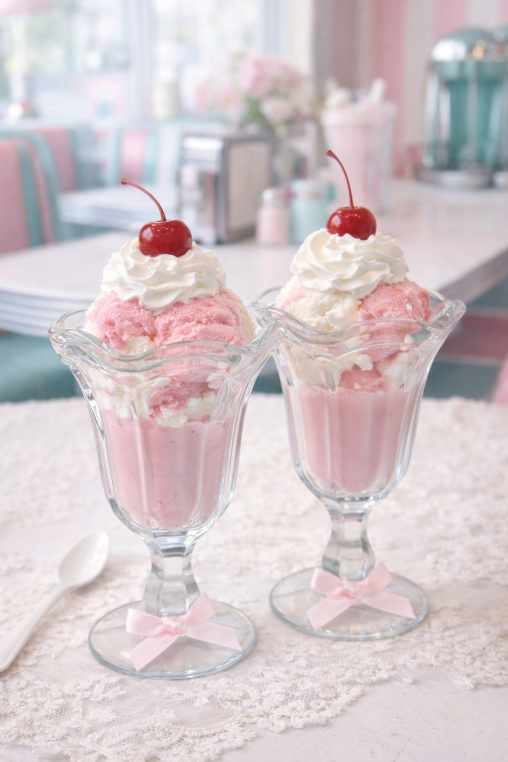 Vintage Scalloped Glass Dessert Goblets – Set of Two | Sundae / Parfait Cups