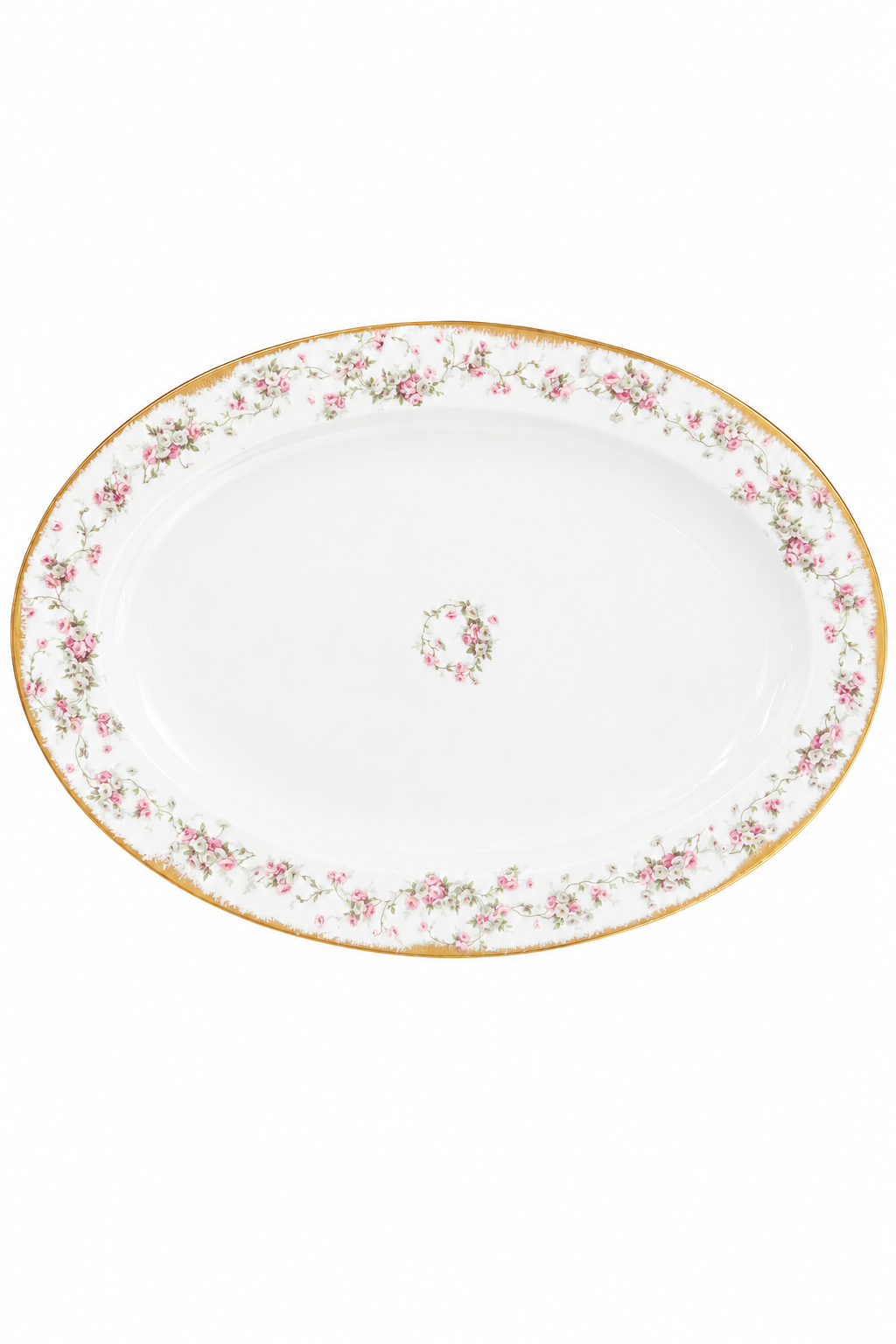 Antique Theodore Haviland Limoges France Oval Serving Platter | Pink Rose Garland Porcelain Tray