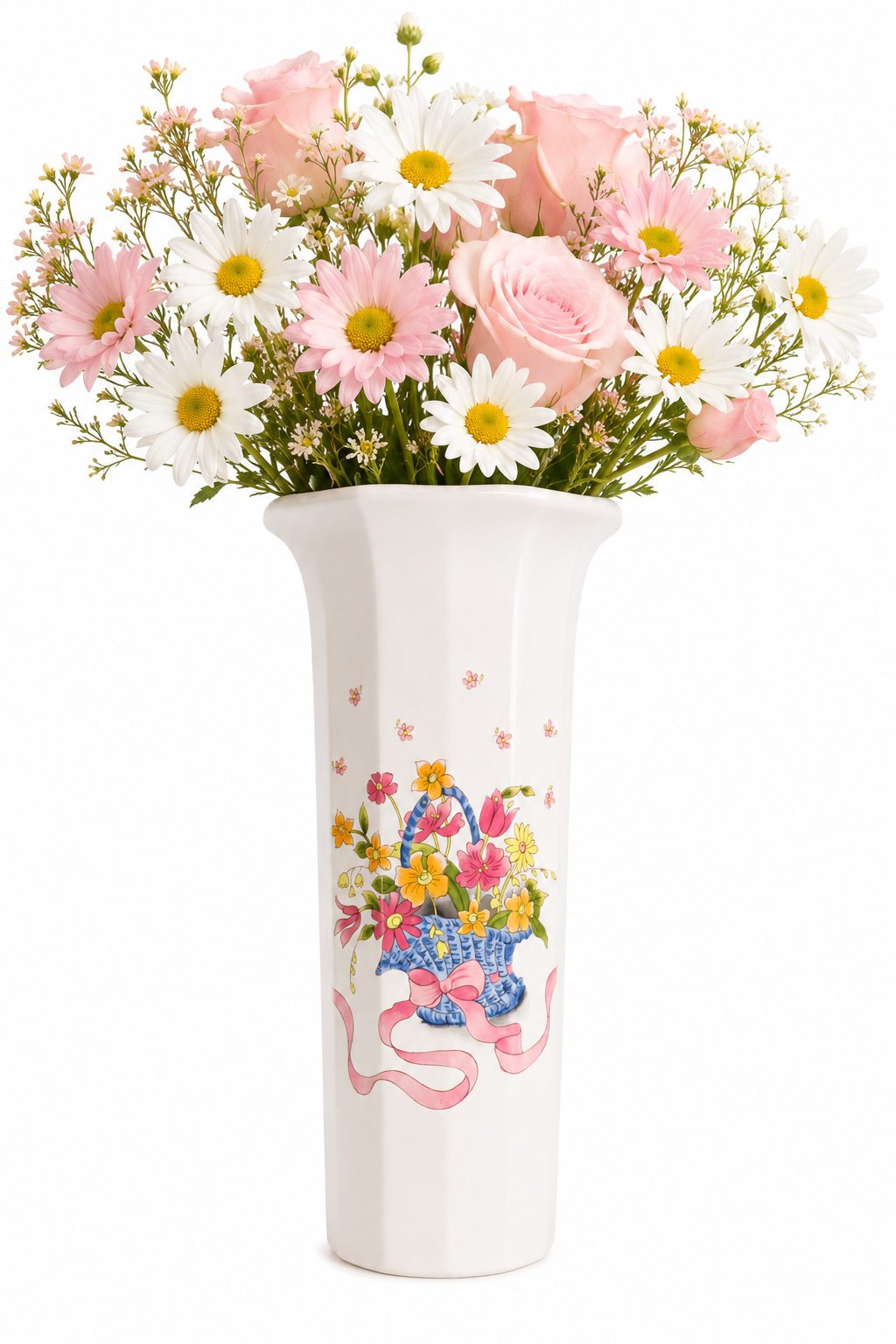 Vintage Retro Floral Basket Vase | Colorful Cottagecore Flower Vase | Decorative Vase