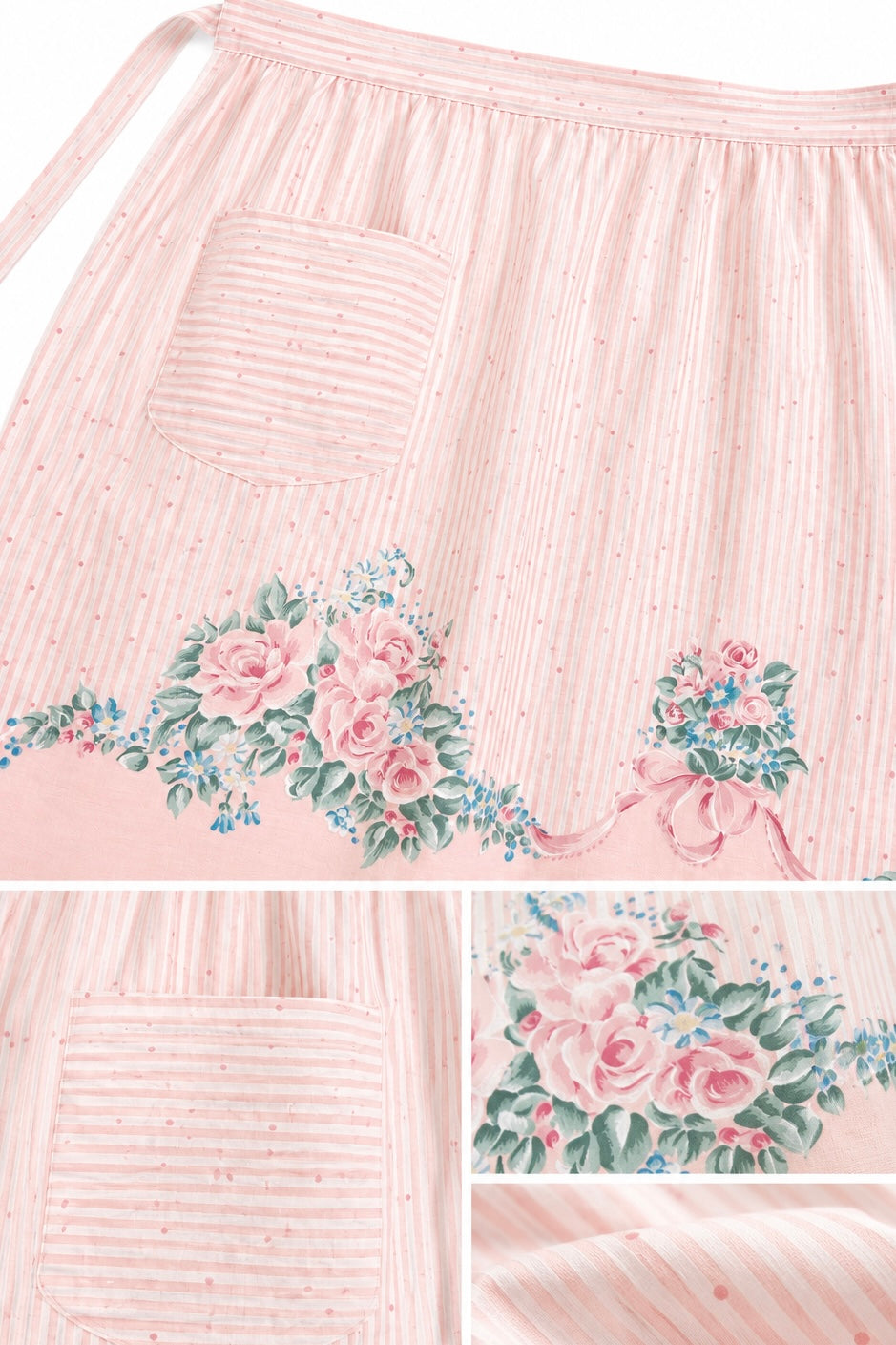 Vintage Pink Rose Half Apron | Cottagecore Floral Waist Apron | Romantic Kitchen Apron