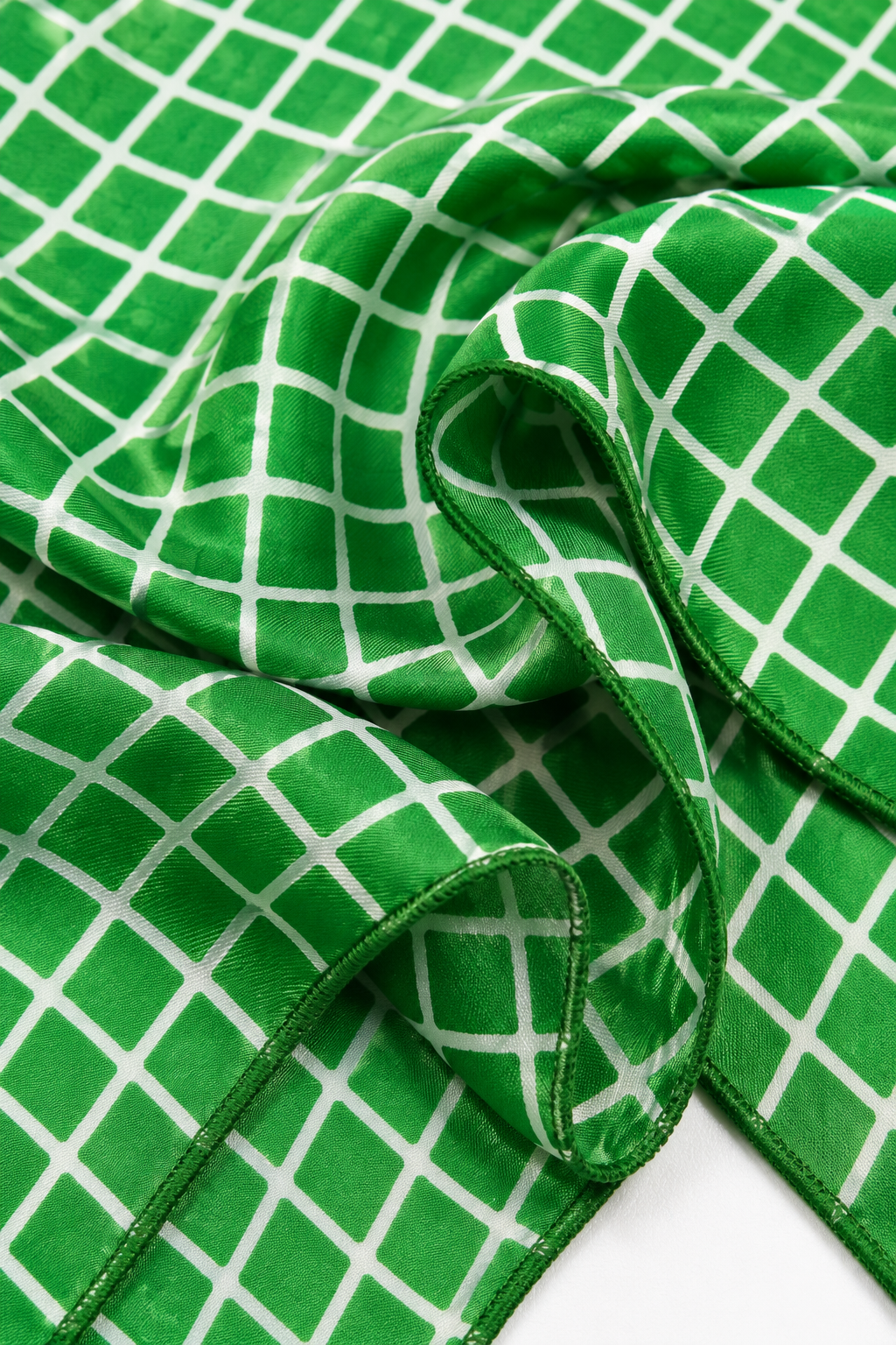 Green Geometric Neck Scarf | White Grid Print Polyester Scarf