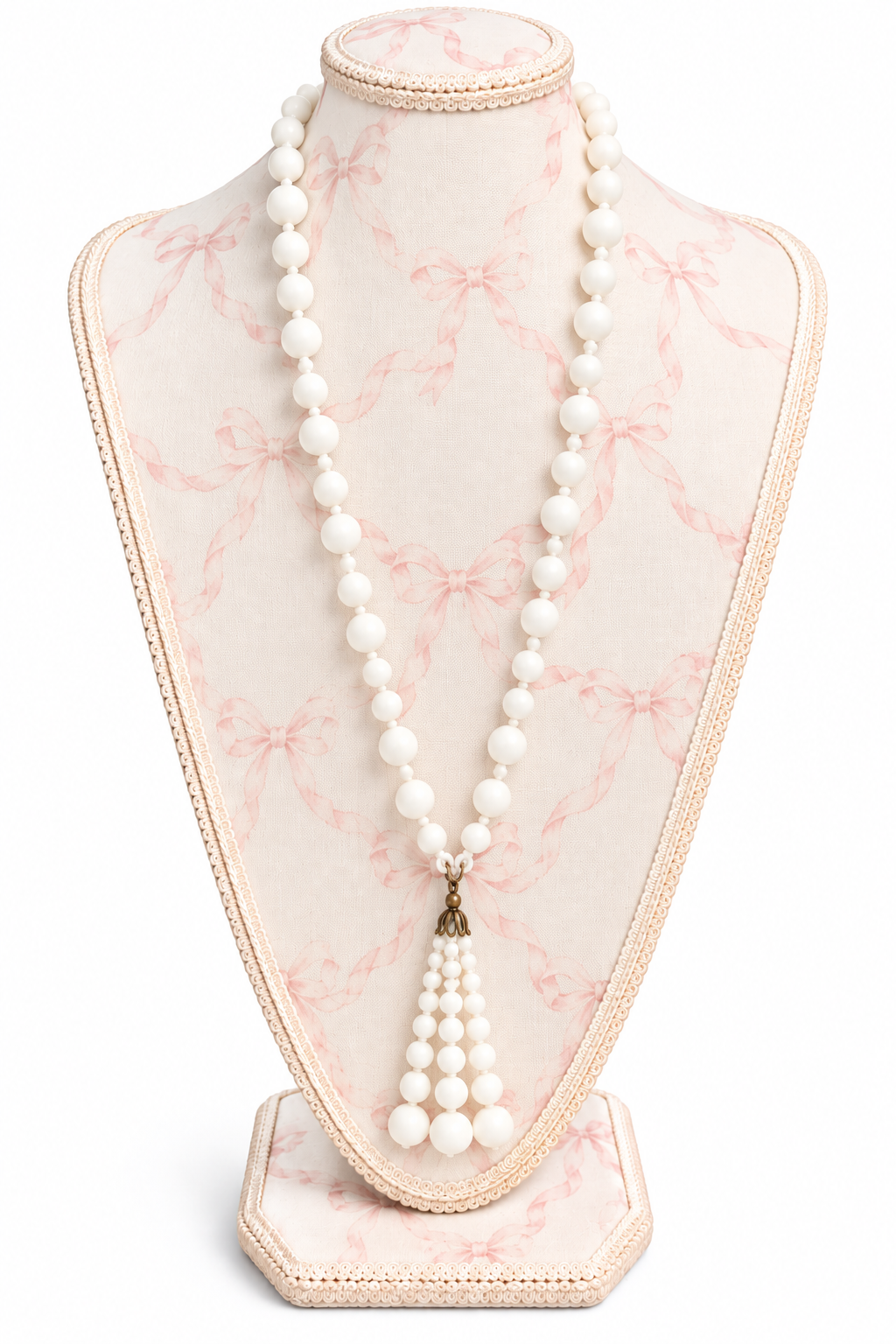 Vintage 1960s White Beaded Tassel Necklace | Flapper-Inspired Long Statement Jewelry