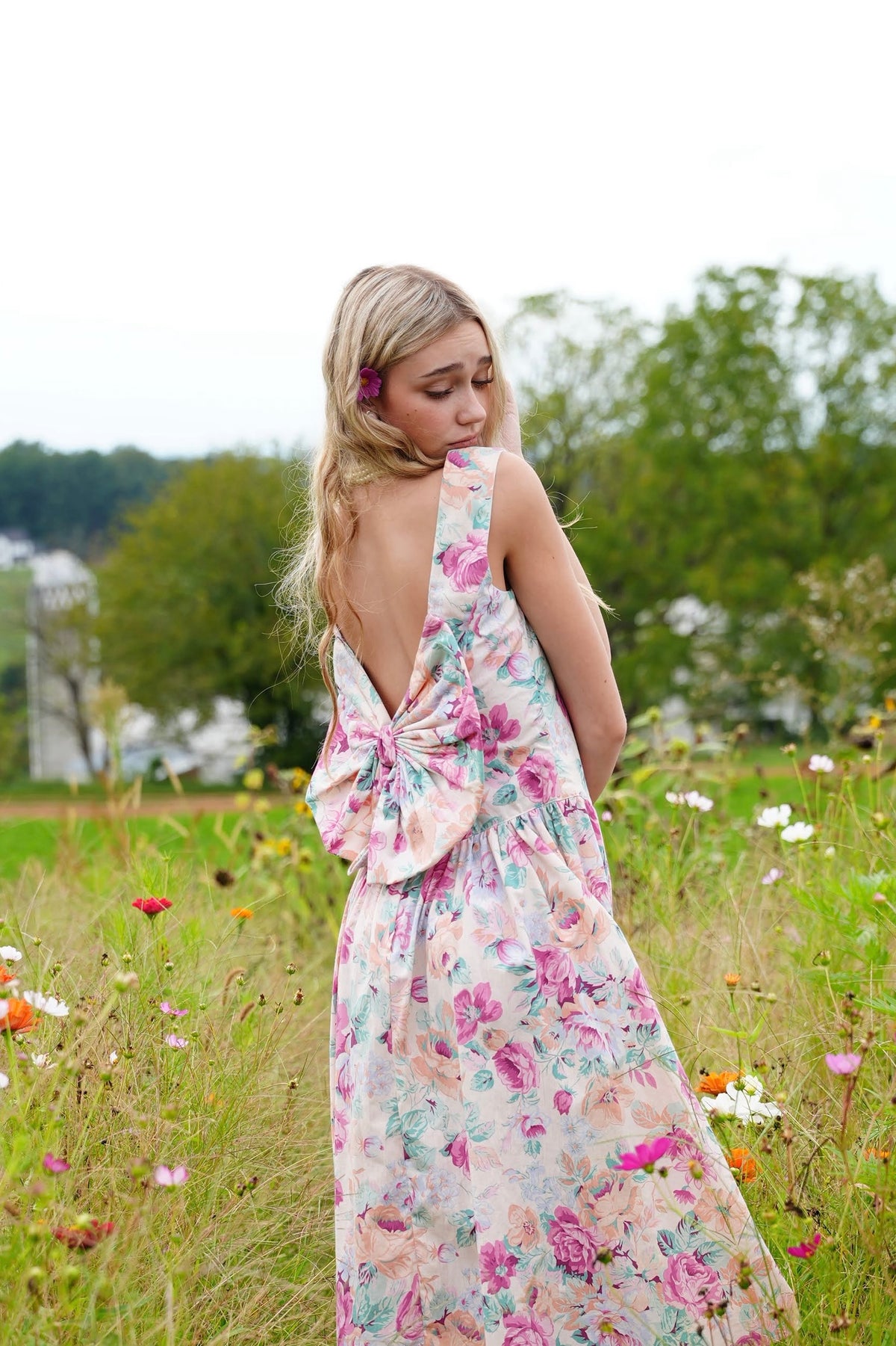 California Garden Party | Vintage All That Jazz Floral Bow Dress (Made in USA, Small)