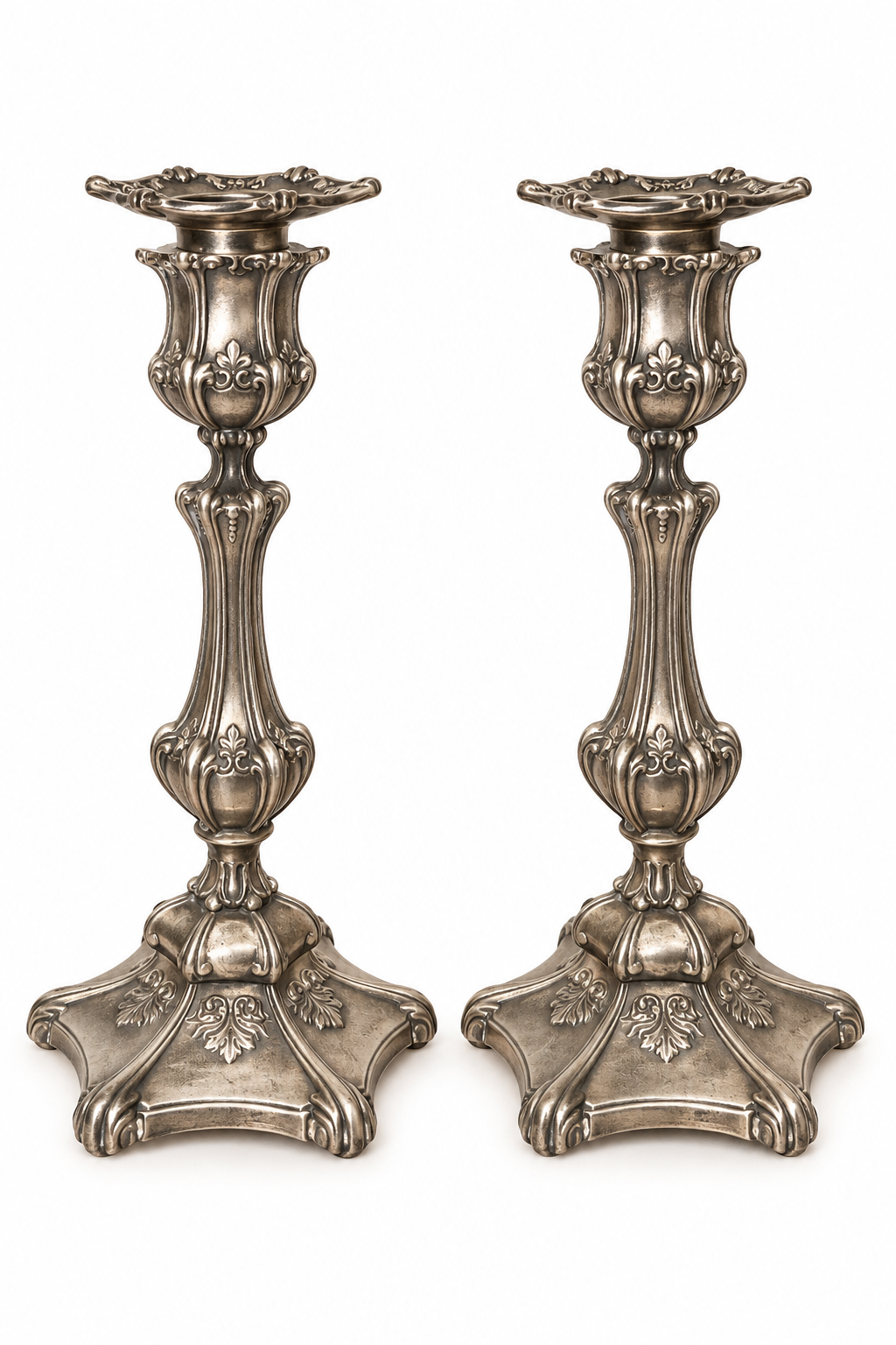 Antique 1902–1915 Wilcox Silver-Plated Ornate Candlestick Pair – Meriden CT #8521