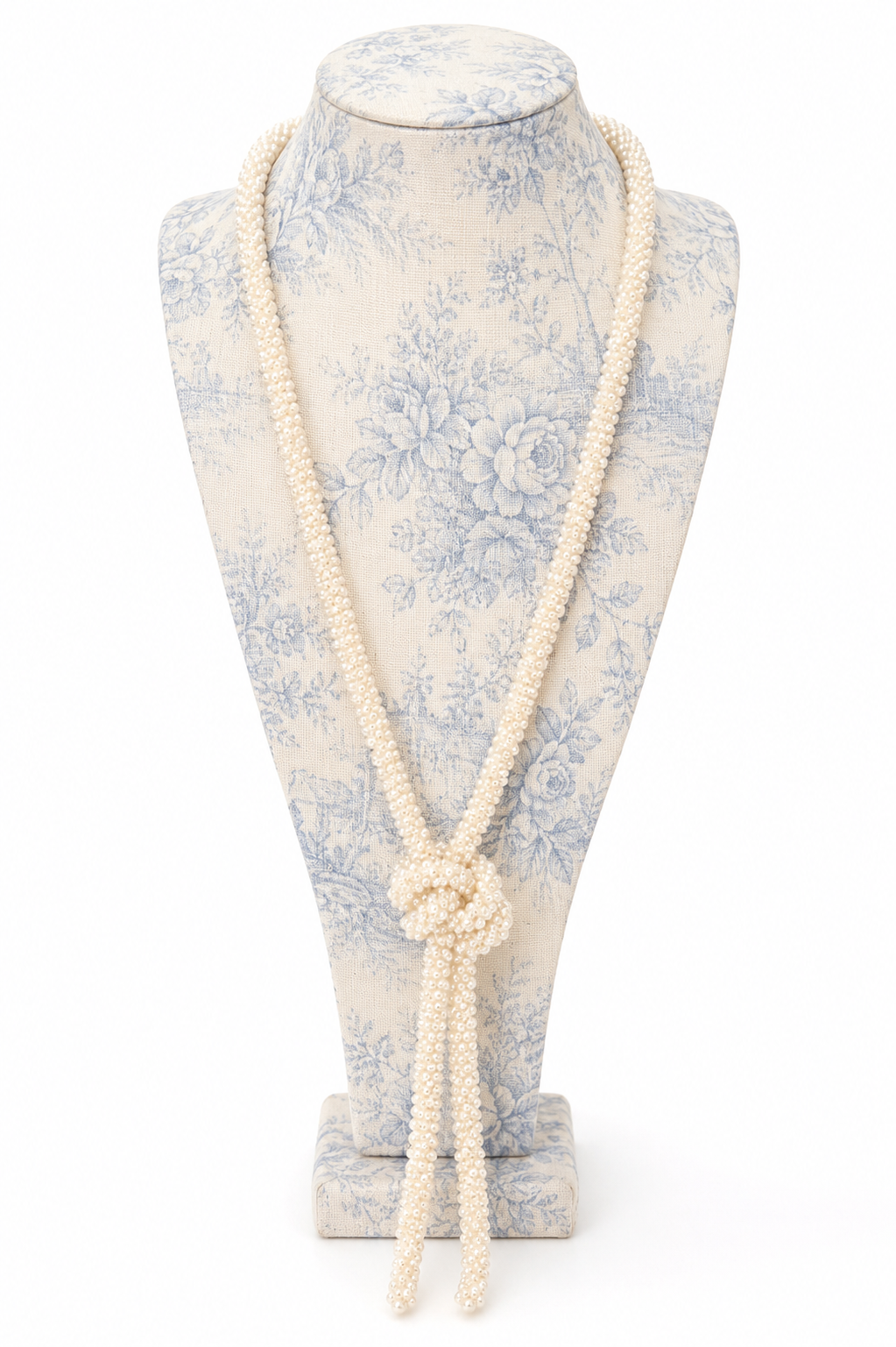 Vintage 1970s Faux Pearl Lariat Necklace – Woven Seed Pearl Rope Knot Necklace