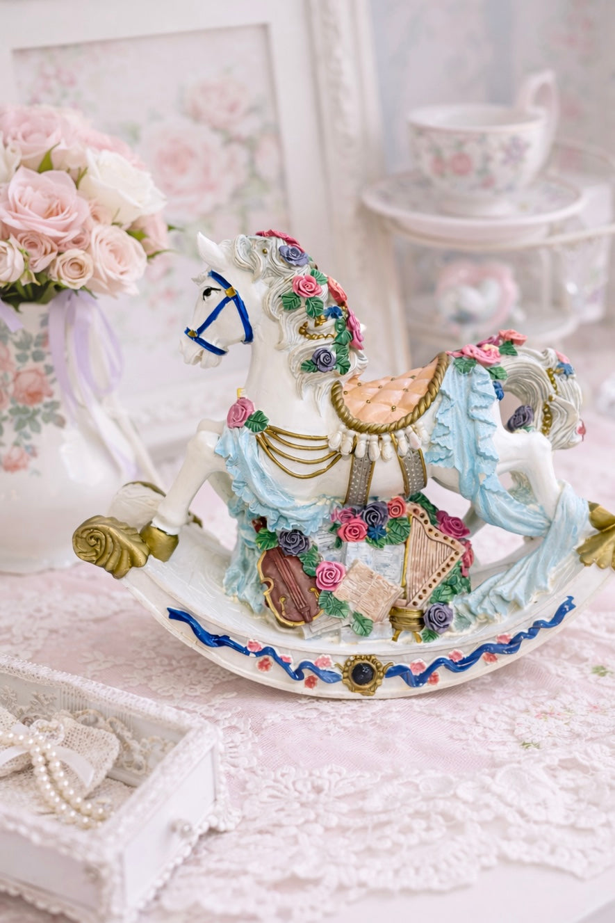 Vintage Musical Rocking Horse Figurine | Decorative Carousel Style Music Box