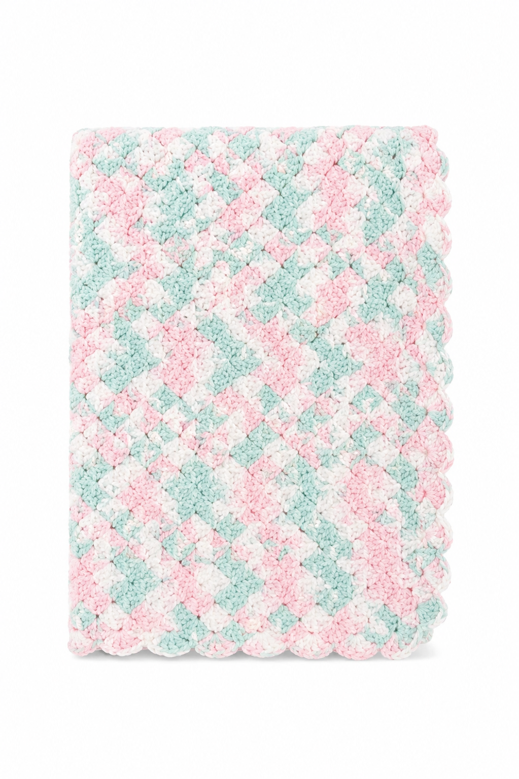 Vintage Hand-Crocheted Pastel Pink & Blue Baby Blanket | Soft Nursery Throw | Cottagecore Baby Décor